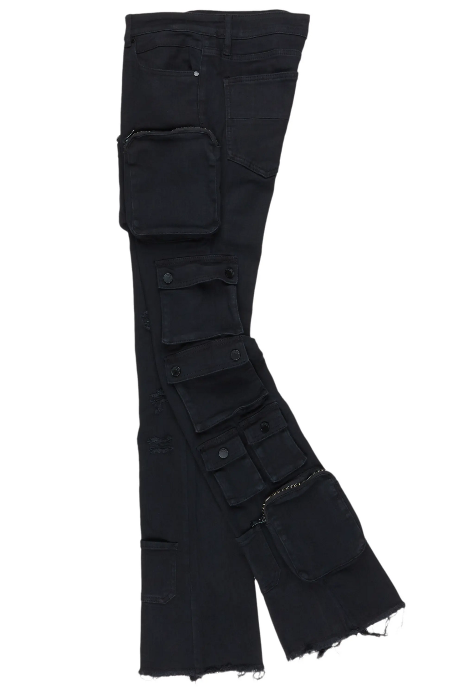Konrad Black Cargo Stacked Flare Jean