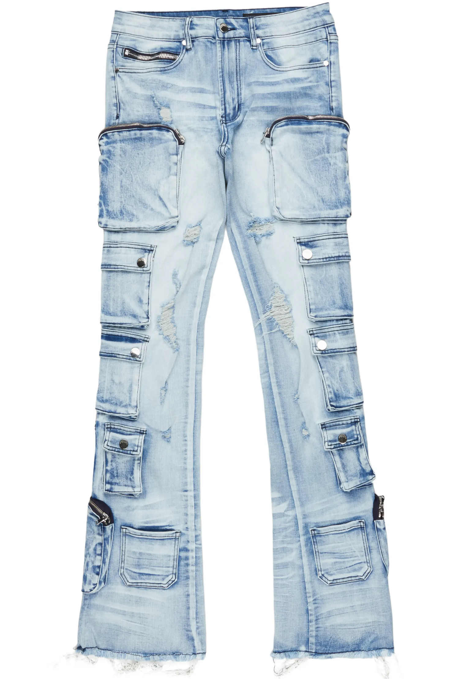 Konrad Light Blue Cargo Stacked Flare Jean