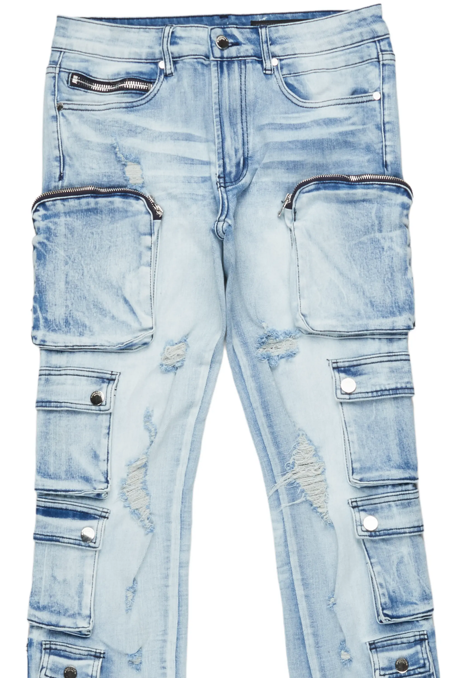 Konrad Light Blue Cargo Stacked Flare Jean