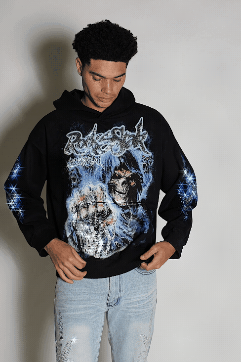 Kovari Black Rhinestone Oversized Hoodie