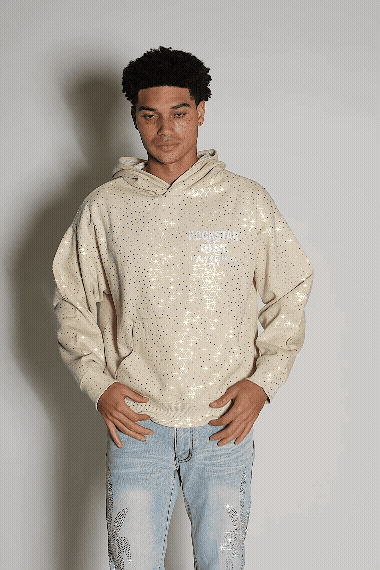 Lake Beige Rhinestone Oversized Hoodie