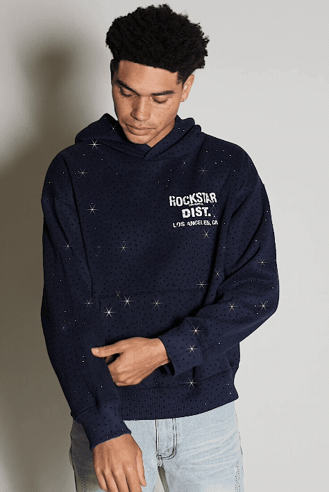 Lake Navy Rhinestone Oversized Hoodie