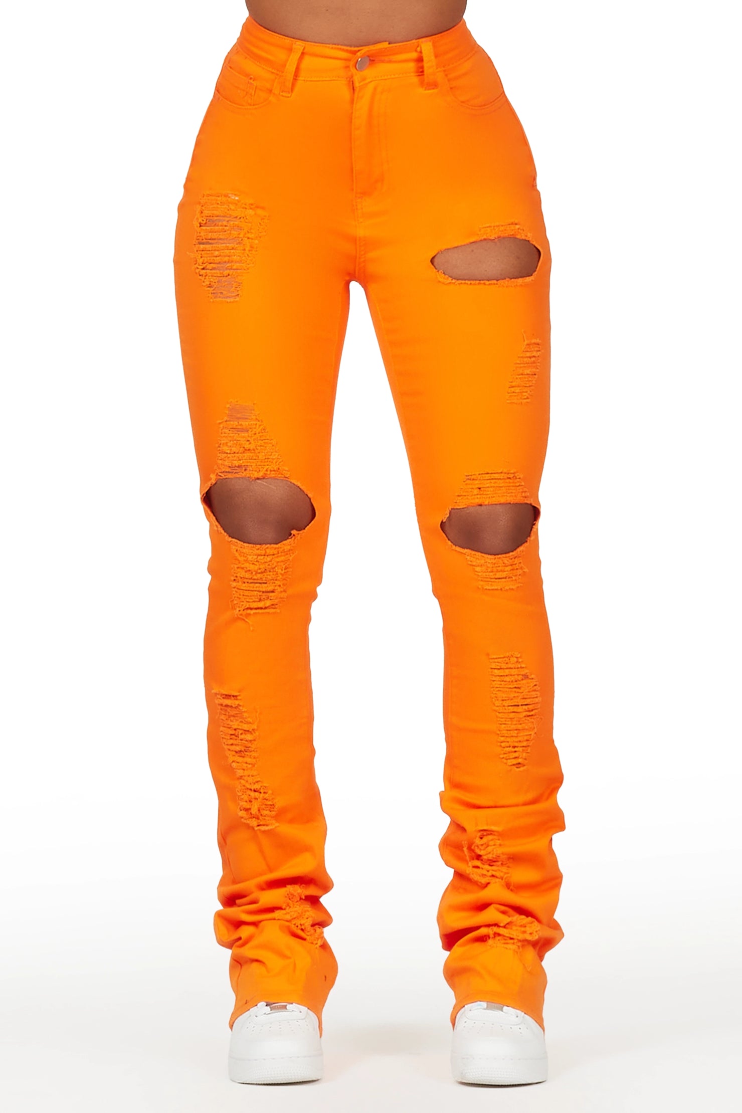 Takasia Orange Distressed Super Stacked Jean
