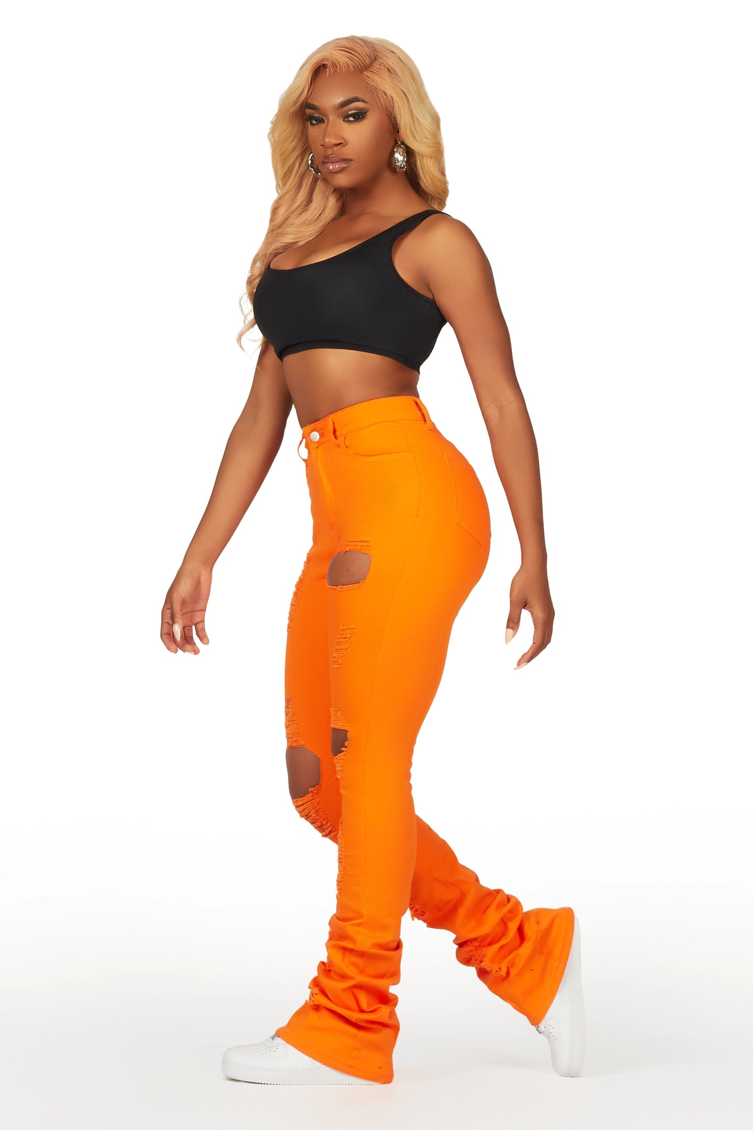 Takasia Orange Distressed Super Stacked Jean