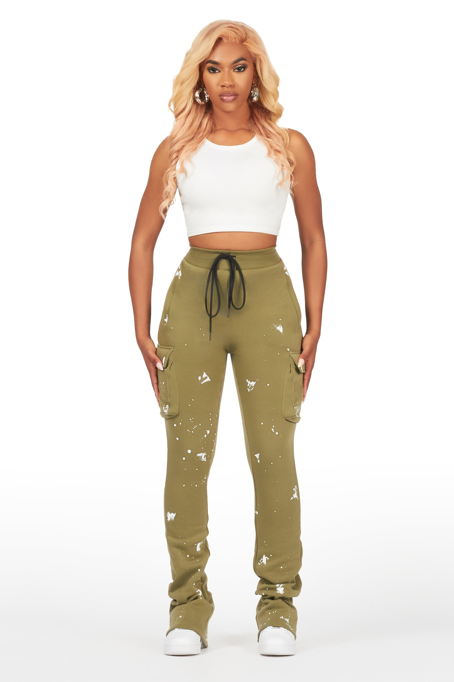 Antonia Olive Cargo Stacked Track Pant