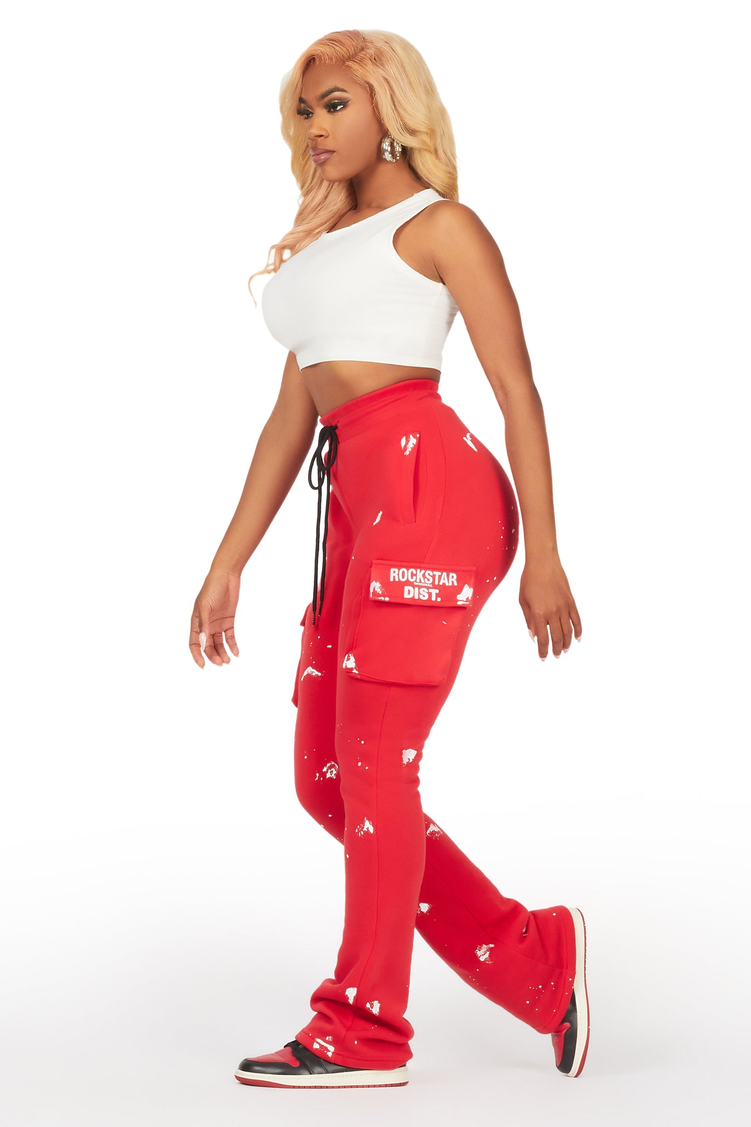 Antonia Red Cargo Stacked Track Pant