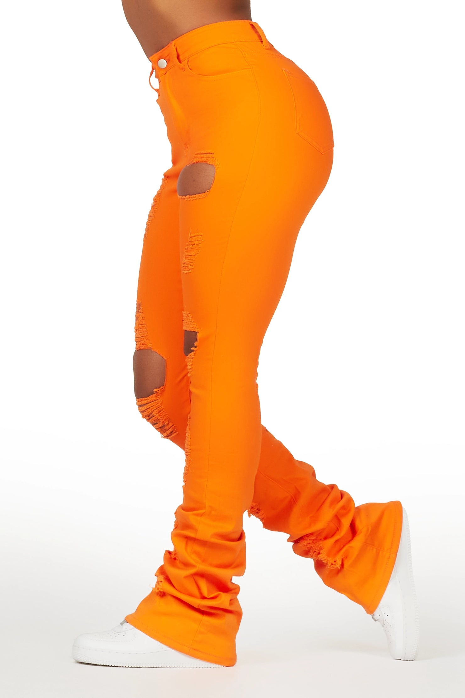 Takasia Orange Distressed Super Stacked Jean