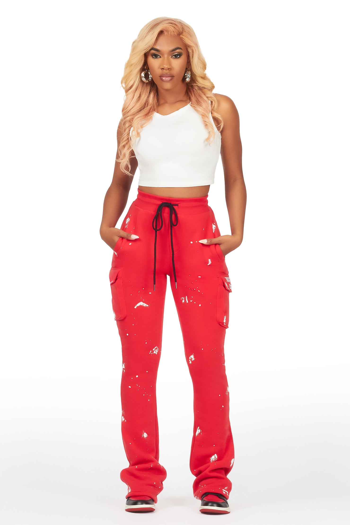 Antonia Red Cargo Stacked Track Pant