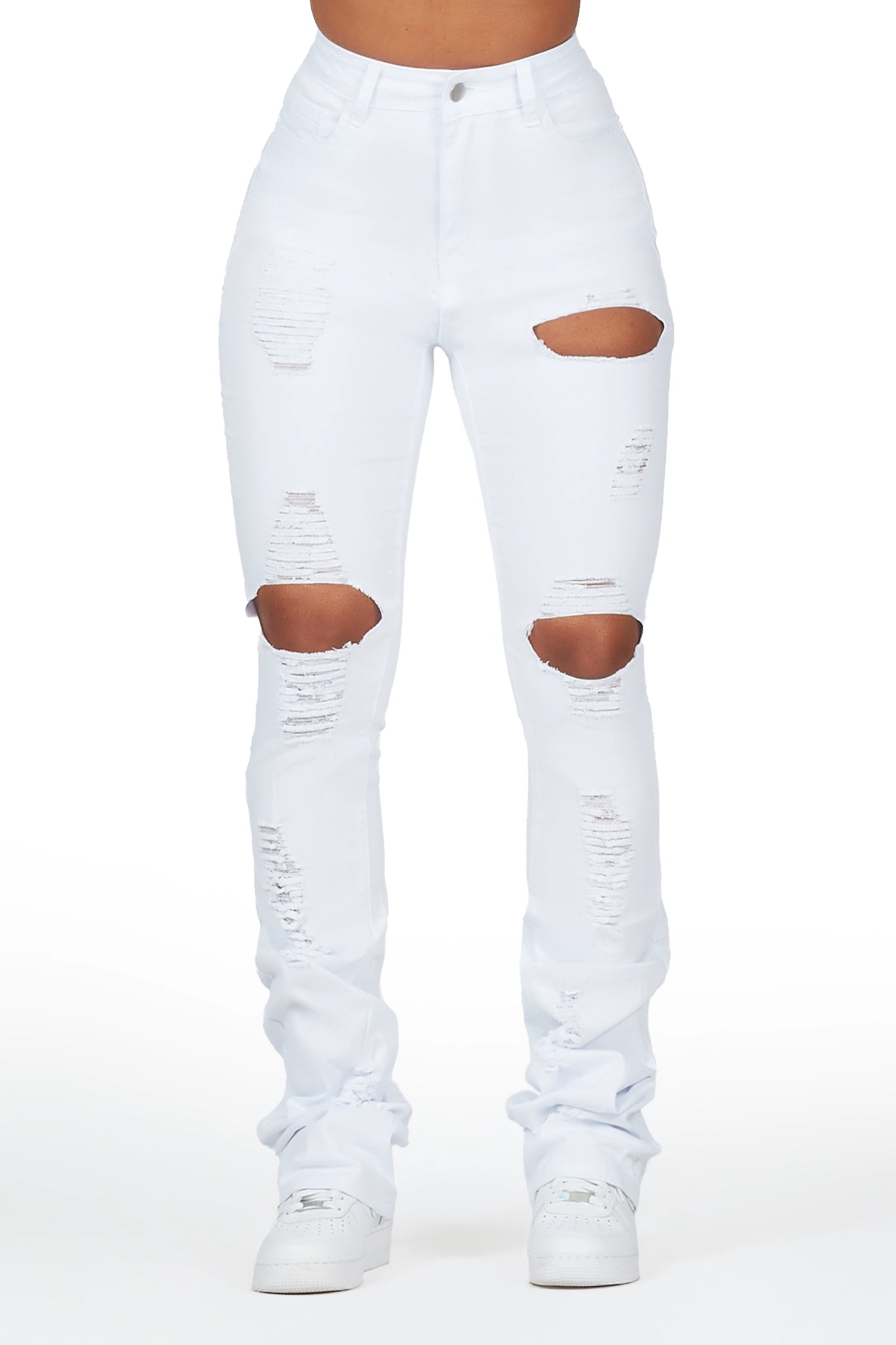 Takasia White Distressed Super Stacked Jean