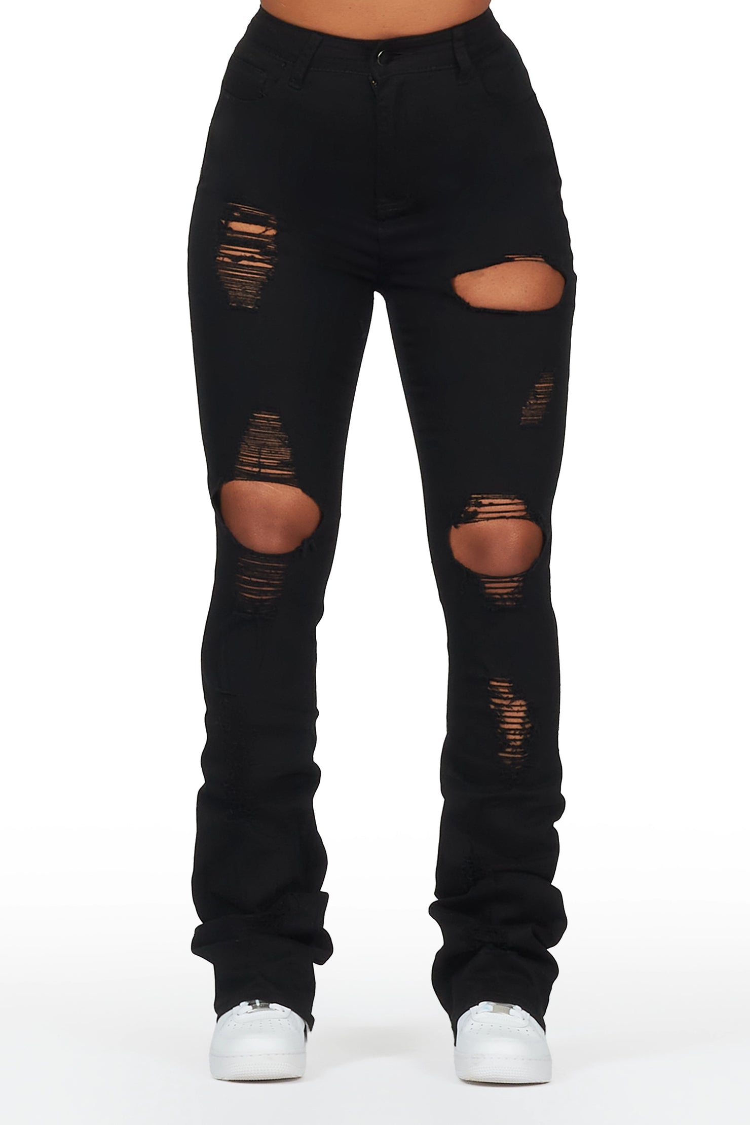 Takasia Black Distressed Super Stacked Jean