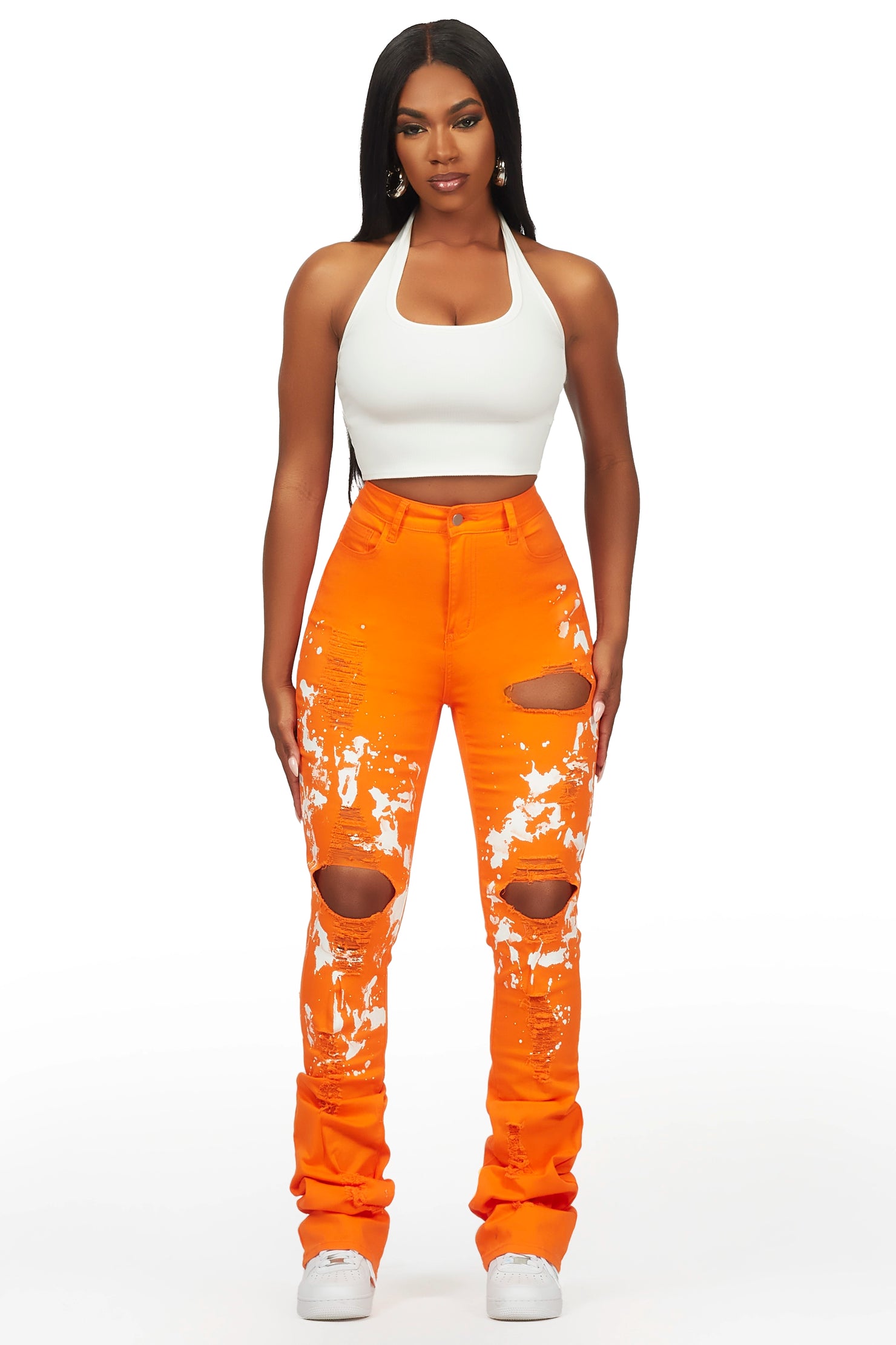 Naresh Orange Painted Super Stacked Jean