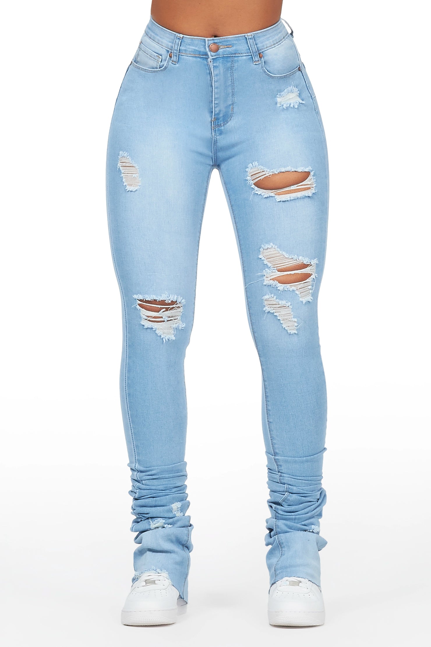 Timekia Light Wash Distressed Super Stacked Jean
