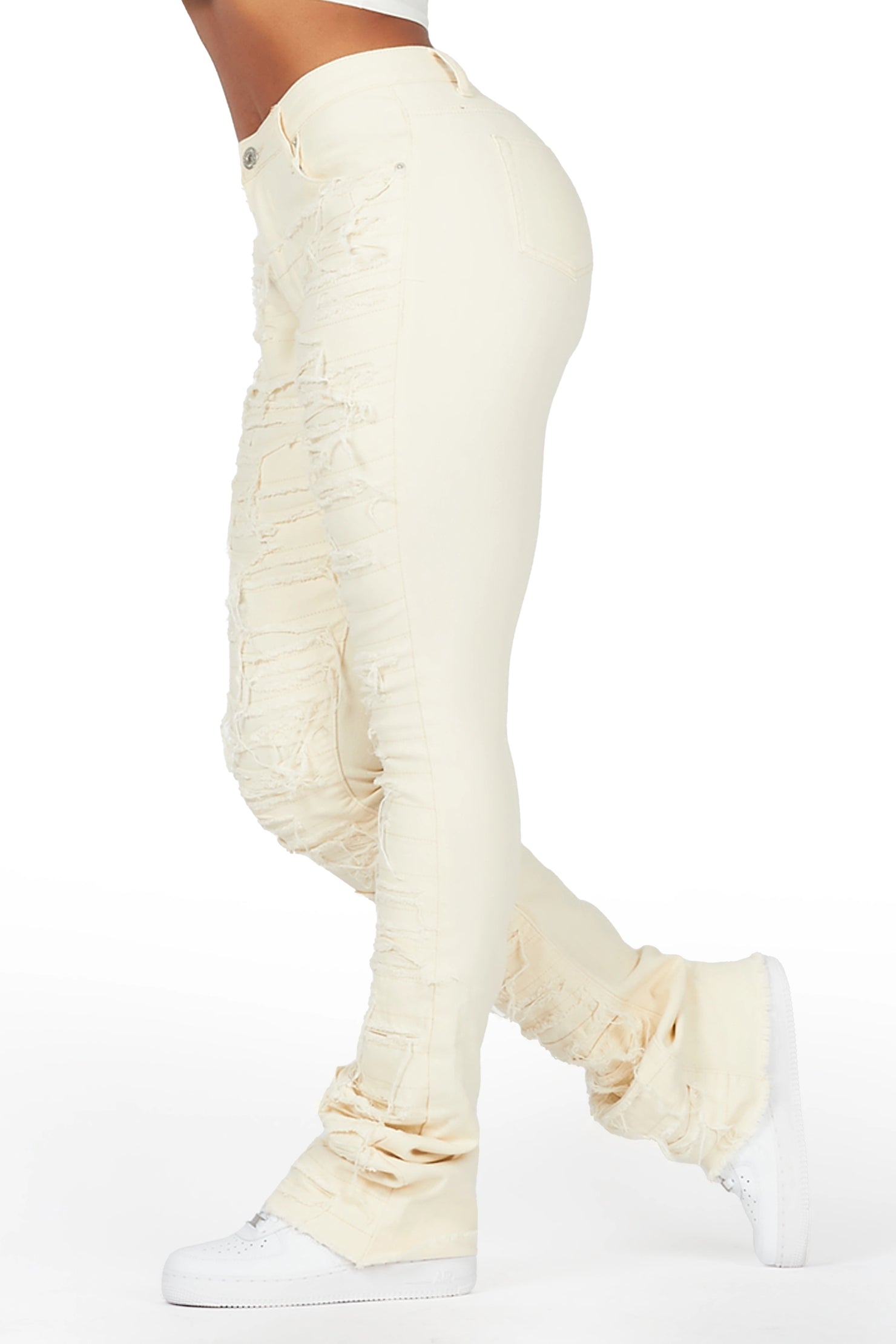 Shareya Beige Stacked Flare Jean