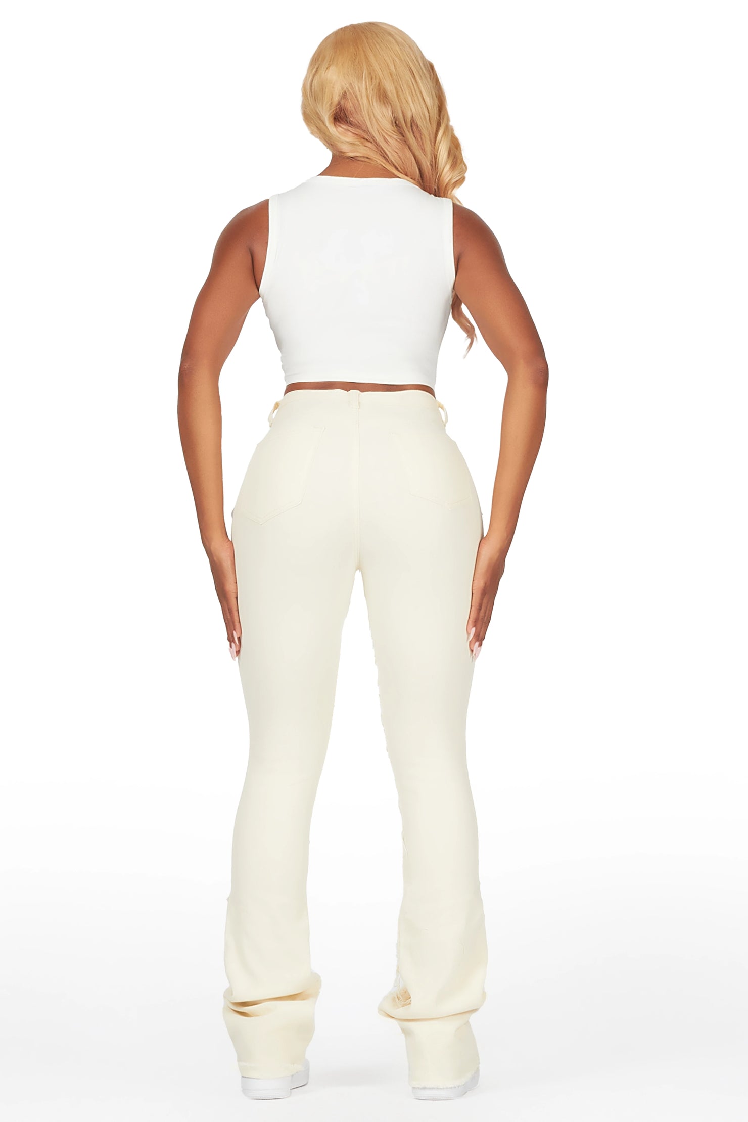 Shareya Beige Stacked Flare Jean