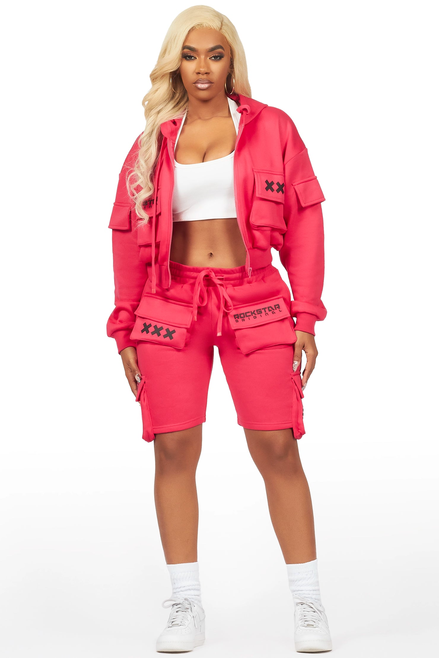 Natanya Hot Pink Cargo Short Set