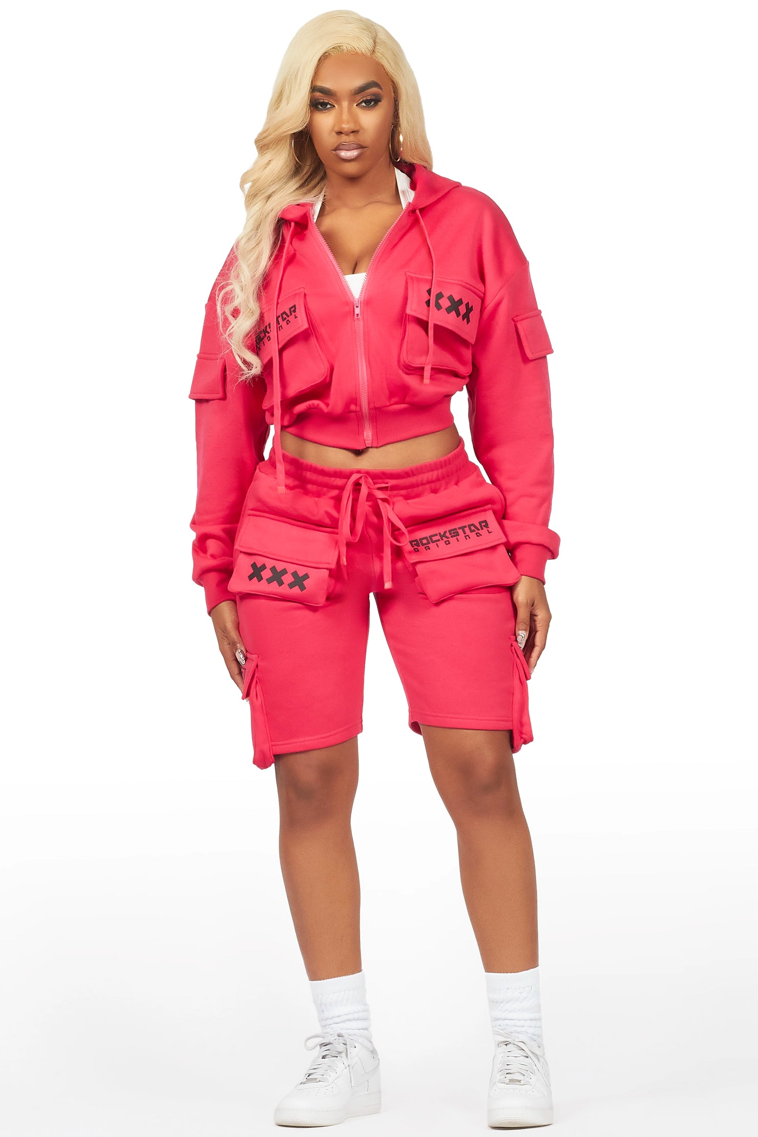 Natanya Hot Pink Cargo Short Set