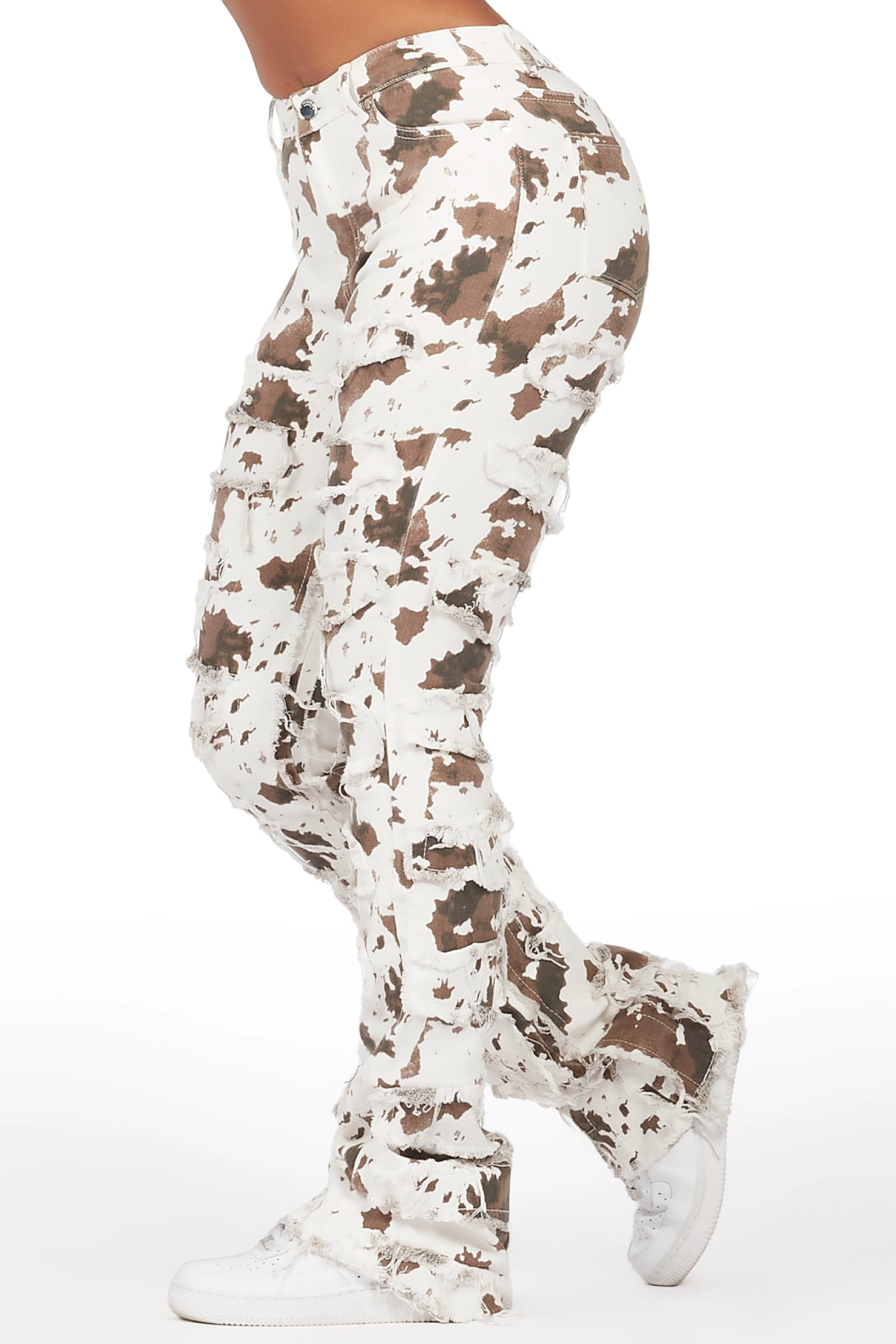 Zariyah Cow Print Stacked Flare Jean