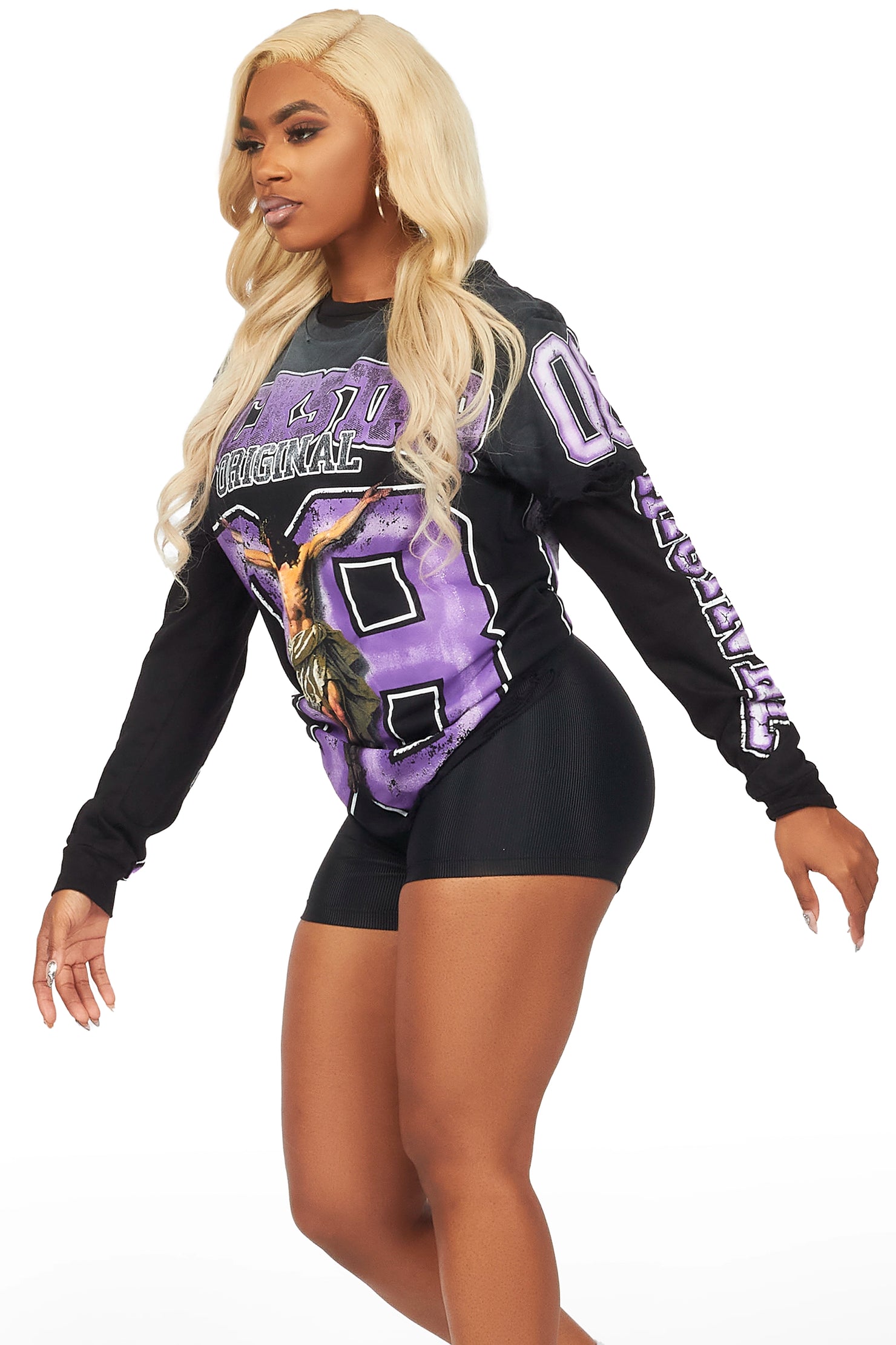 Tariqa Black/Purple Double Layer Graphic T-Shirt