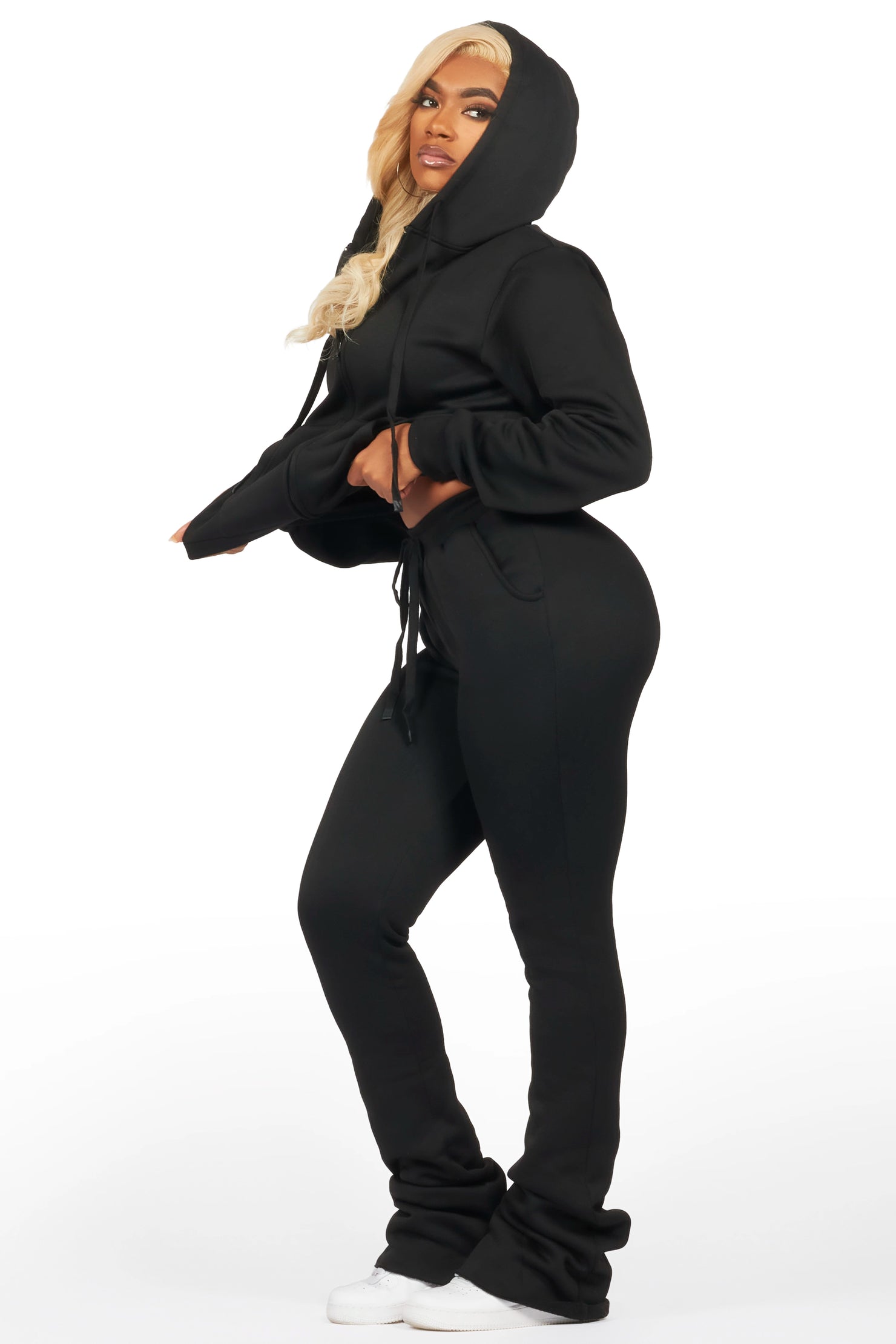 Basic Black Rockstar Plain Zip Up Trackset