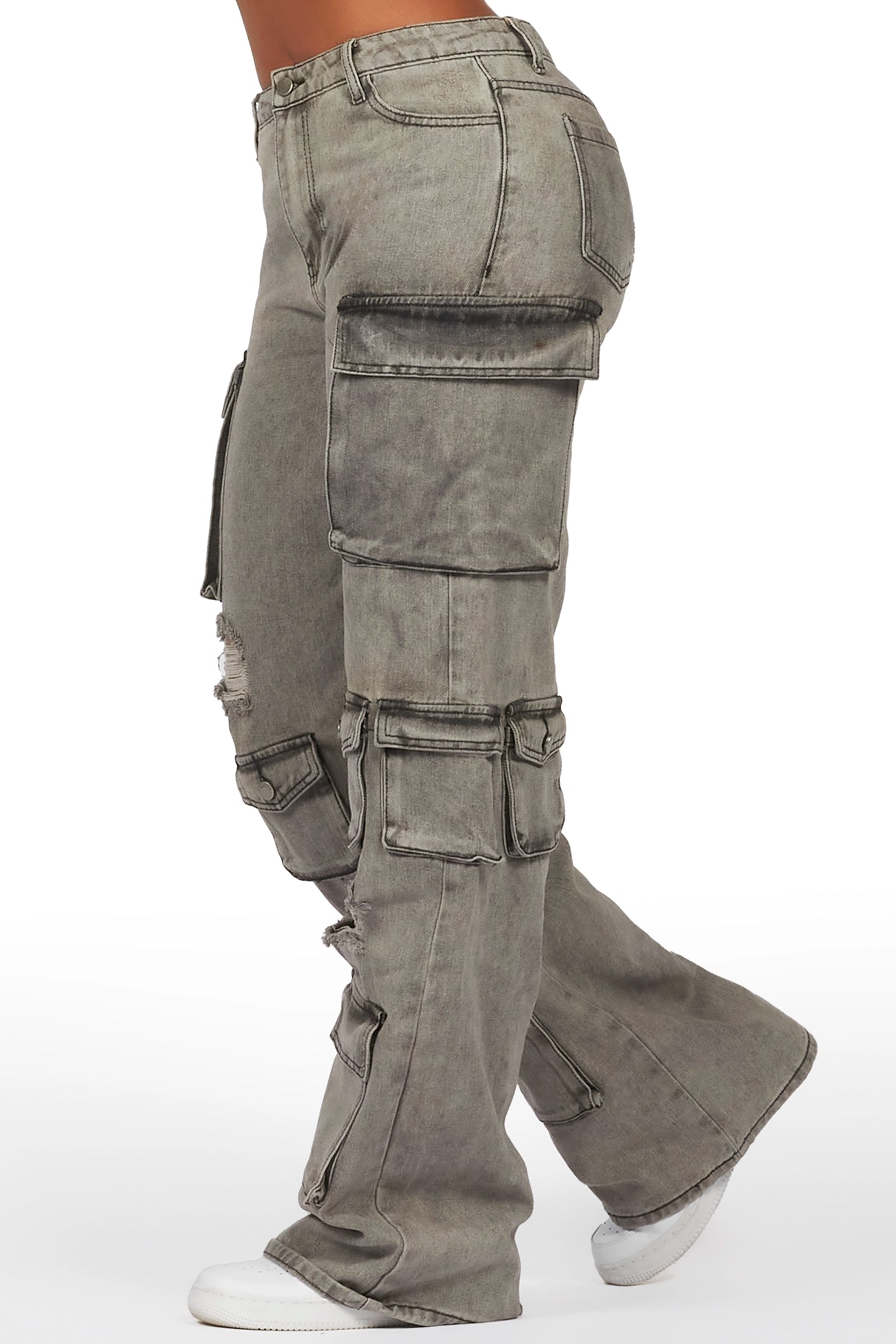 Jahmani Grey Wash Stretch Wide Leg Jean