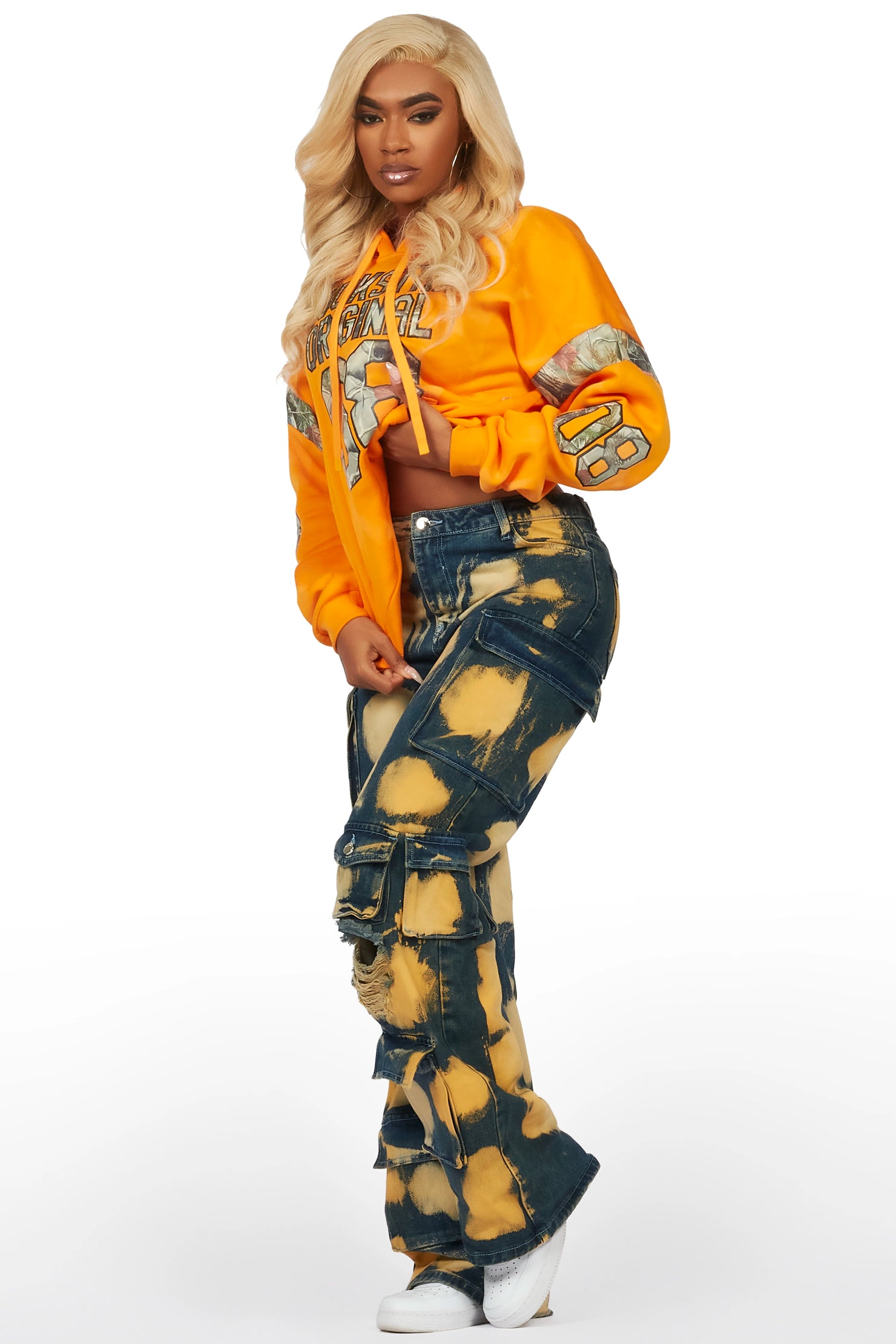 Damaria Orange/Blue Hoodie & Jean Set