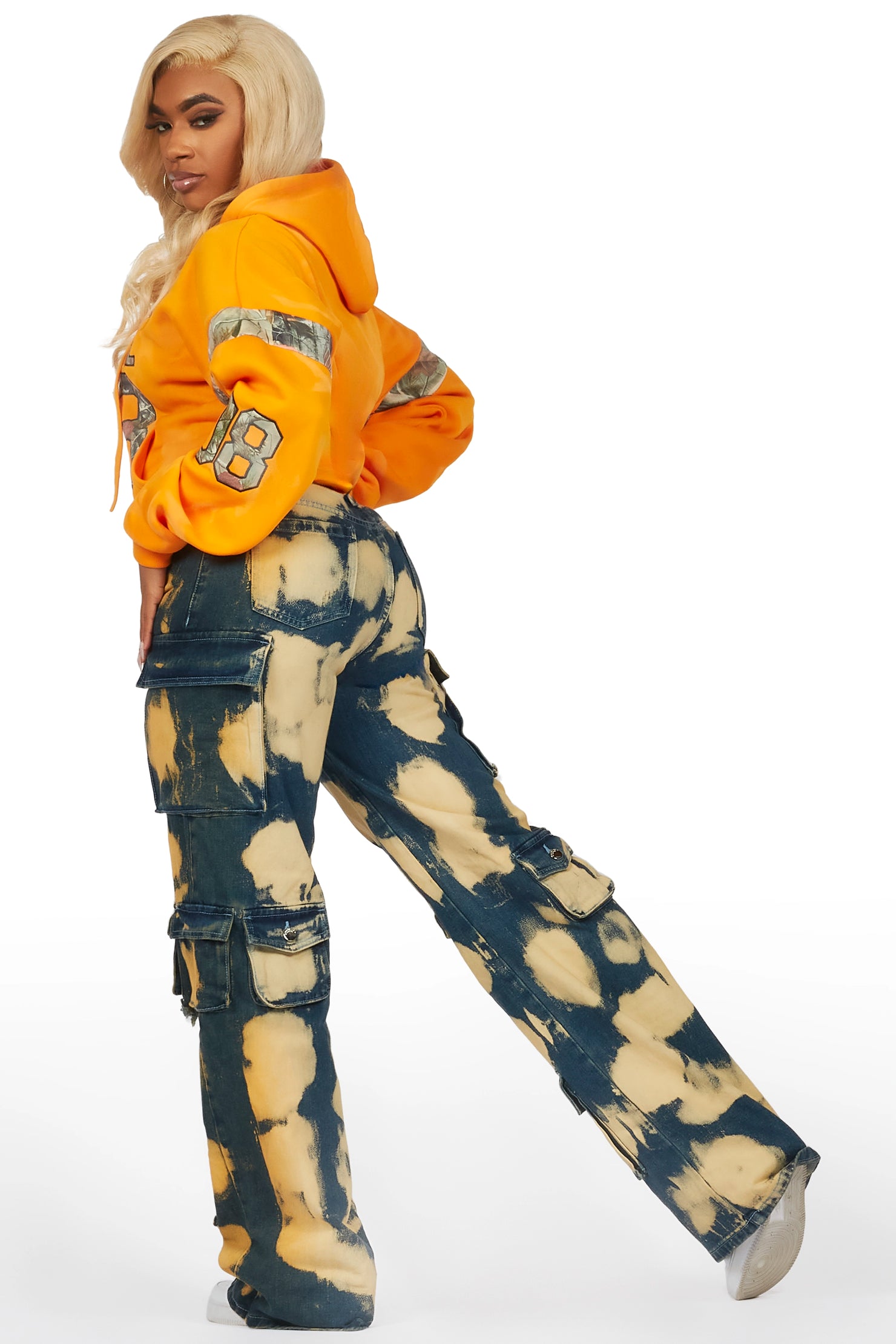 Damaria Orange/Blue Hoodie & Jean Set