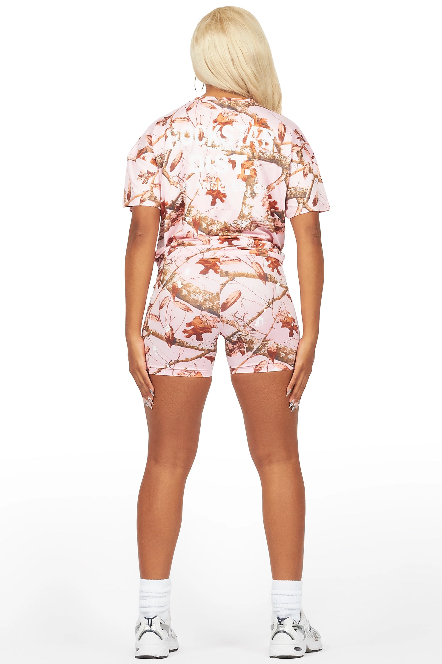 Living For It Pink Tree Camo Bike Short Set
