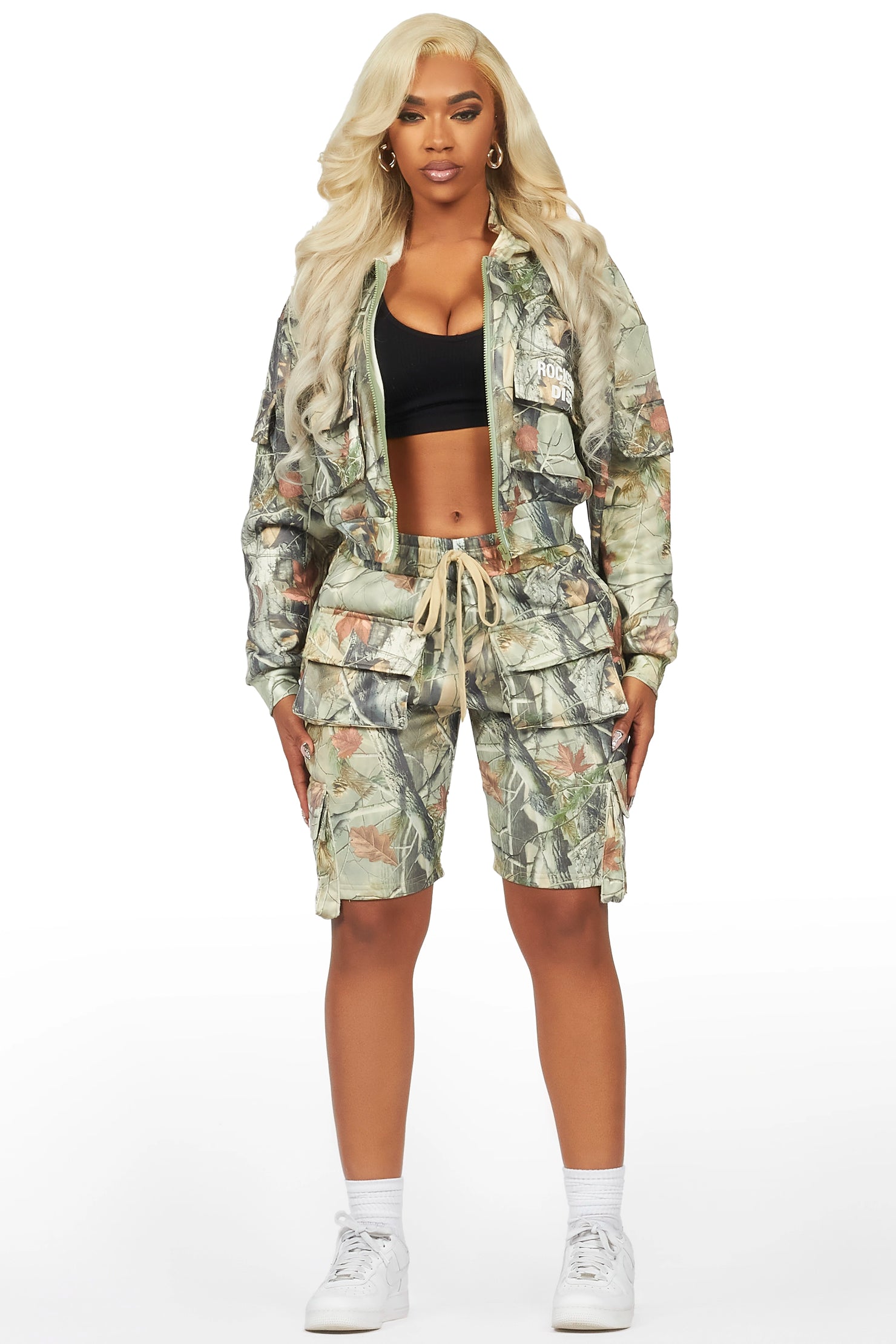 Shaneka Tree Camo Cargo Short Set