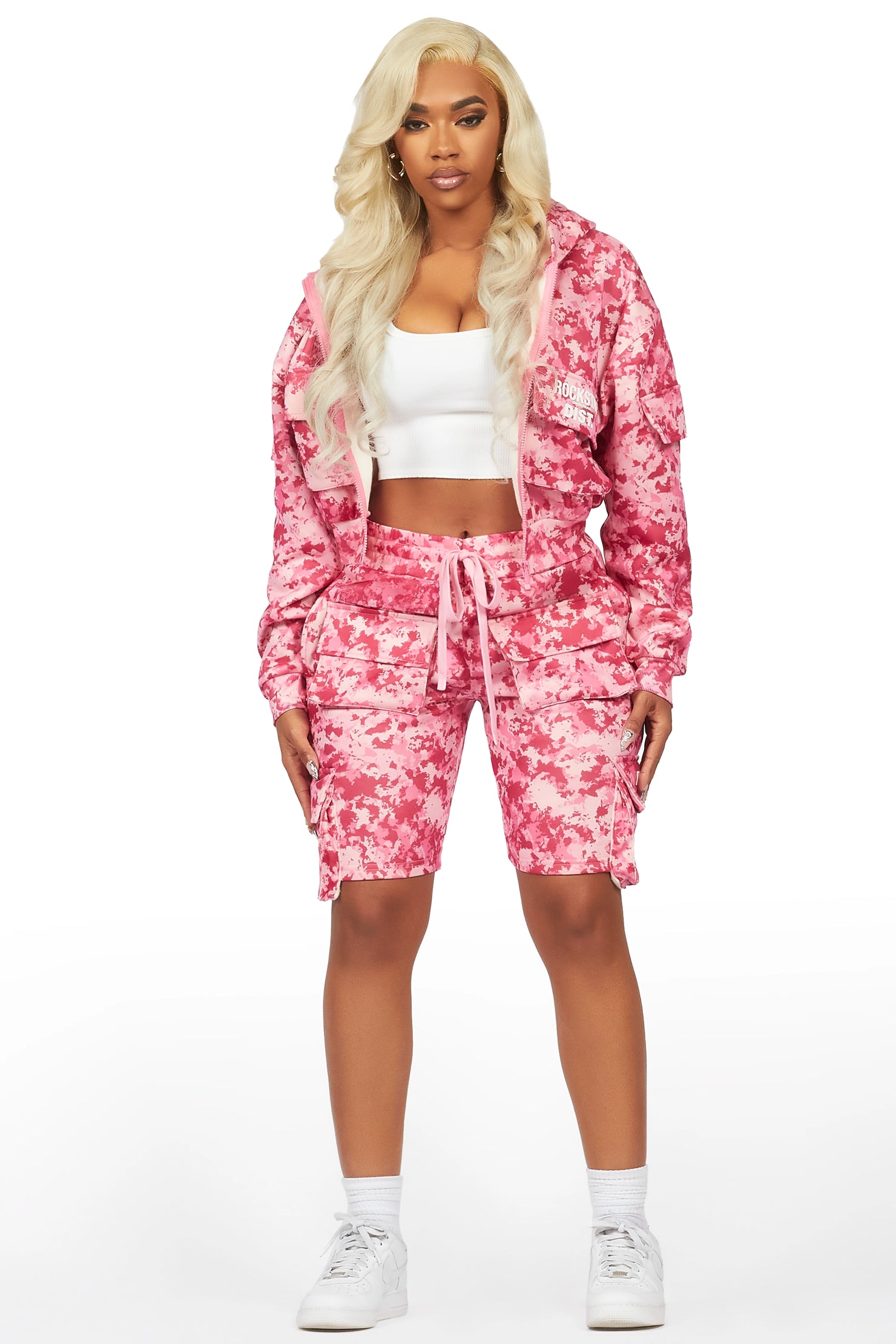 Shaneka Pink Digital Camo Cargo Short Set