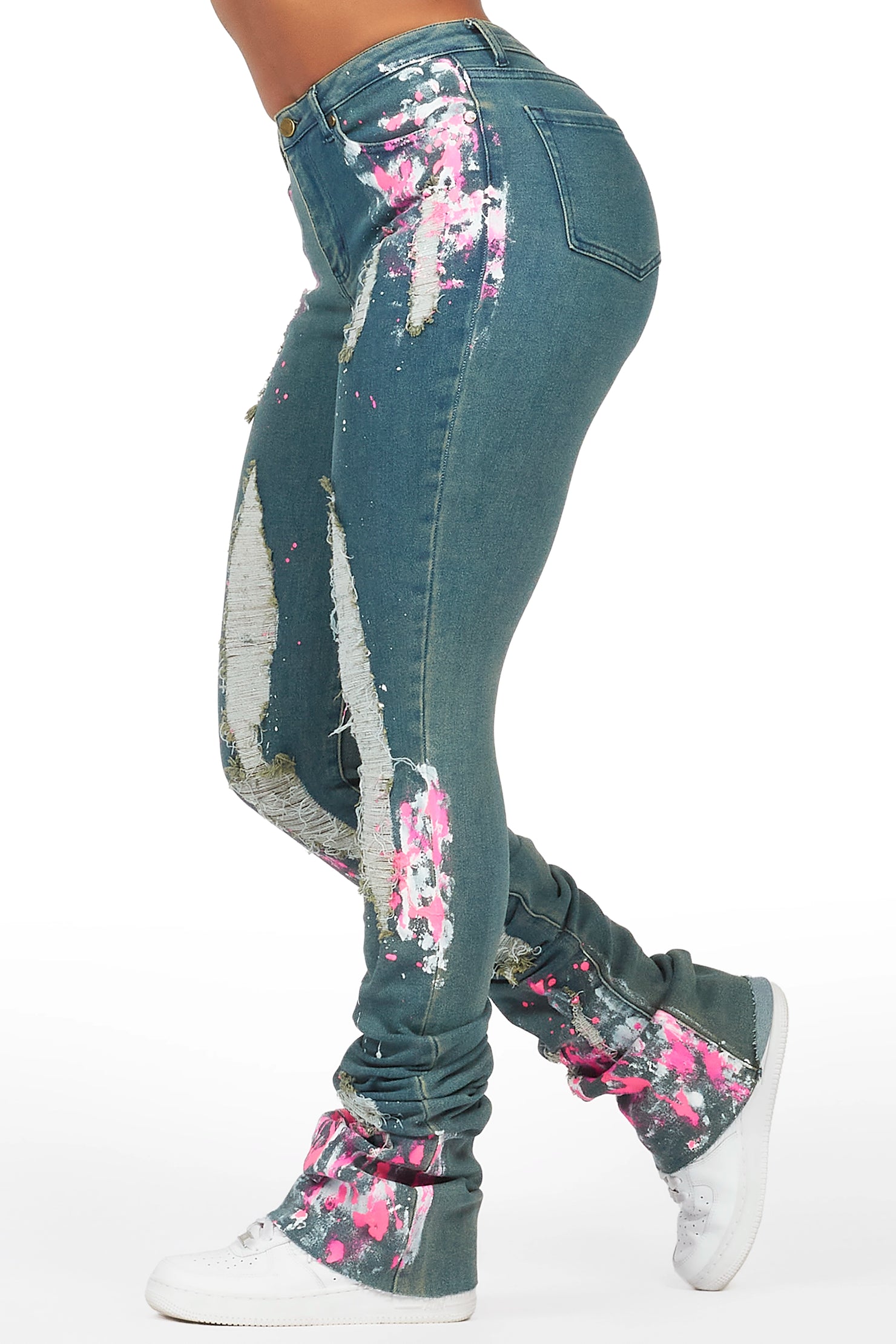 Terrika Tinted Dark Wash Painted Super Stacked Jean