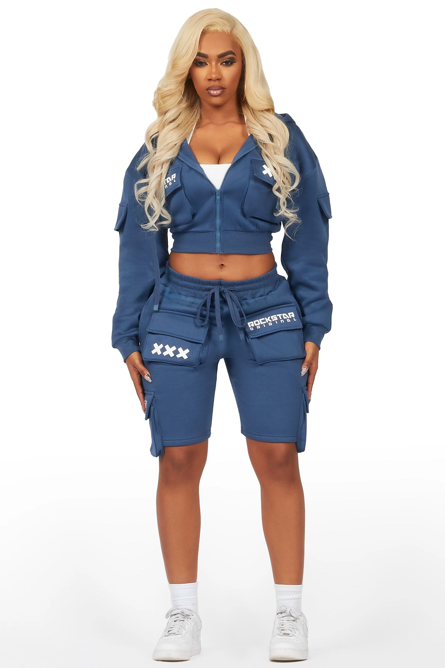 Natanya Navy Cargo Short Set