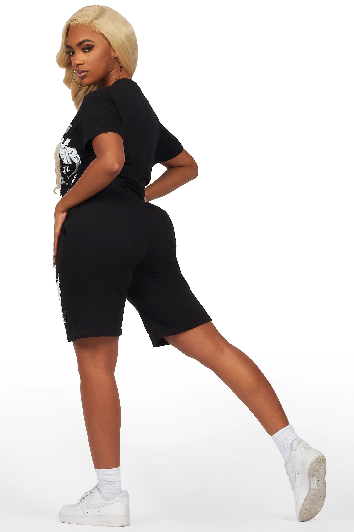 Esha Black T-Shirt Short Set