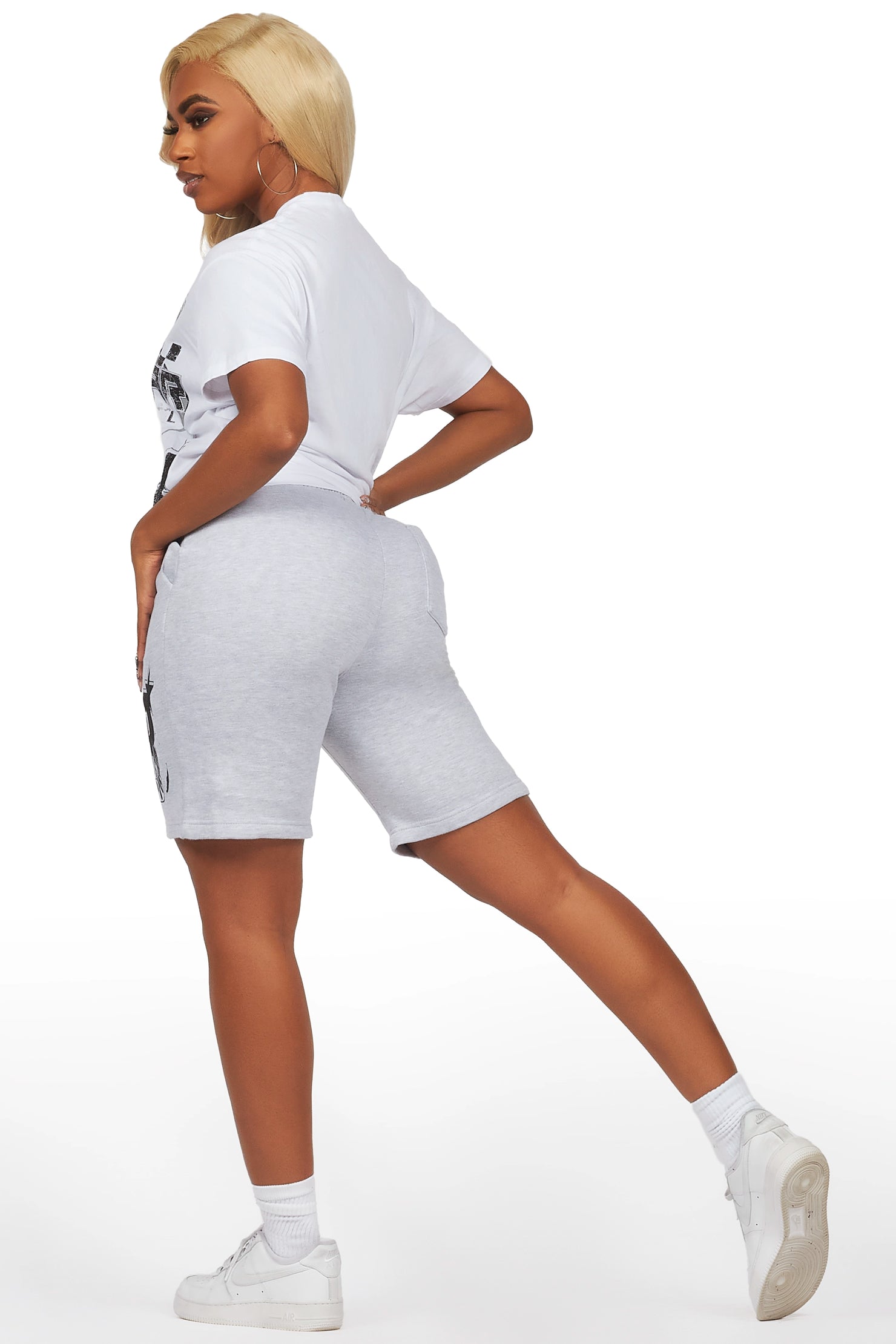 Esha White/Grey T-Shirt Short Set