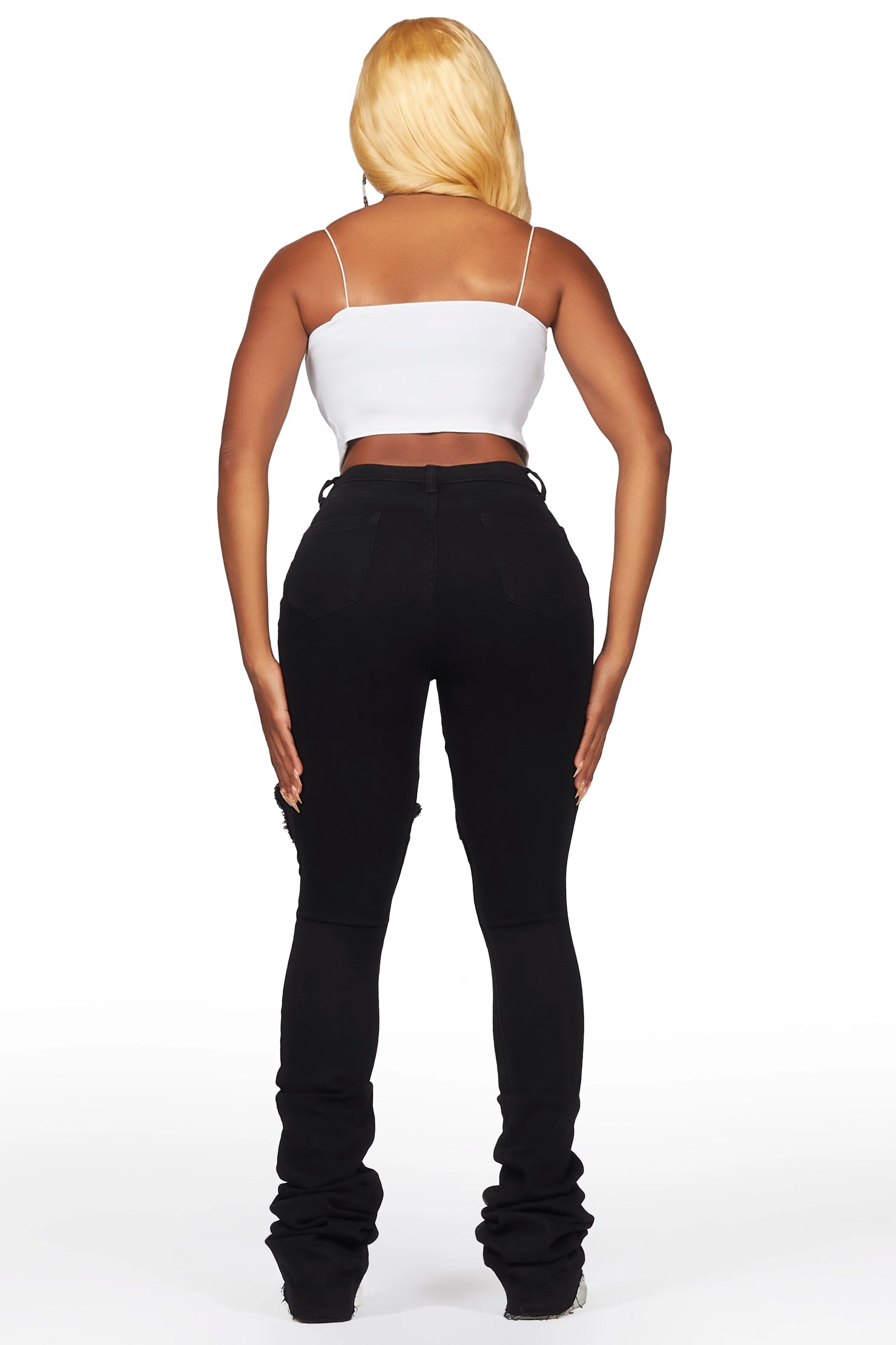 Yours Truly Black Distressed Super Stacked Jean