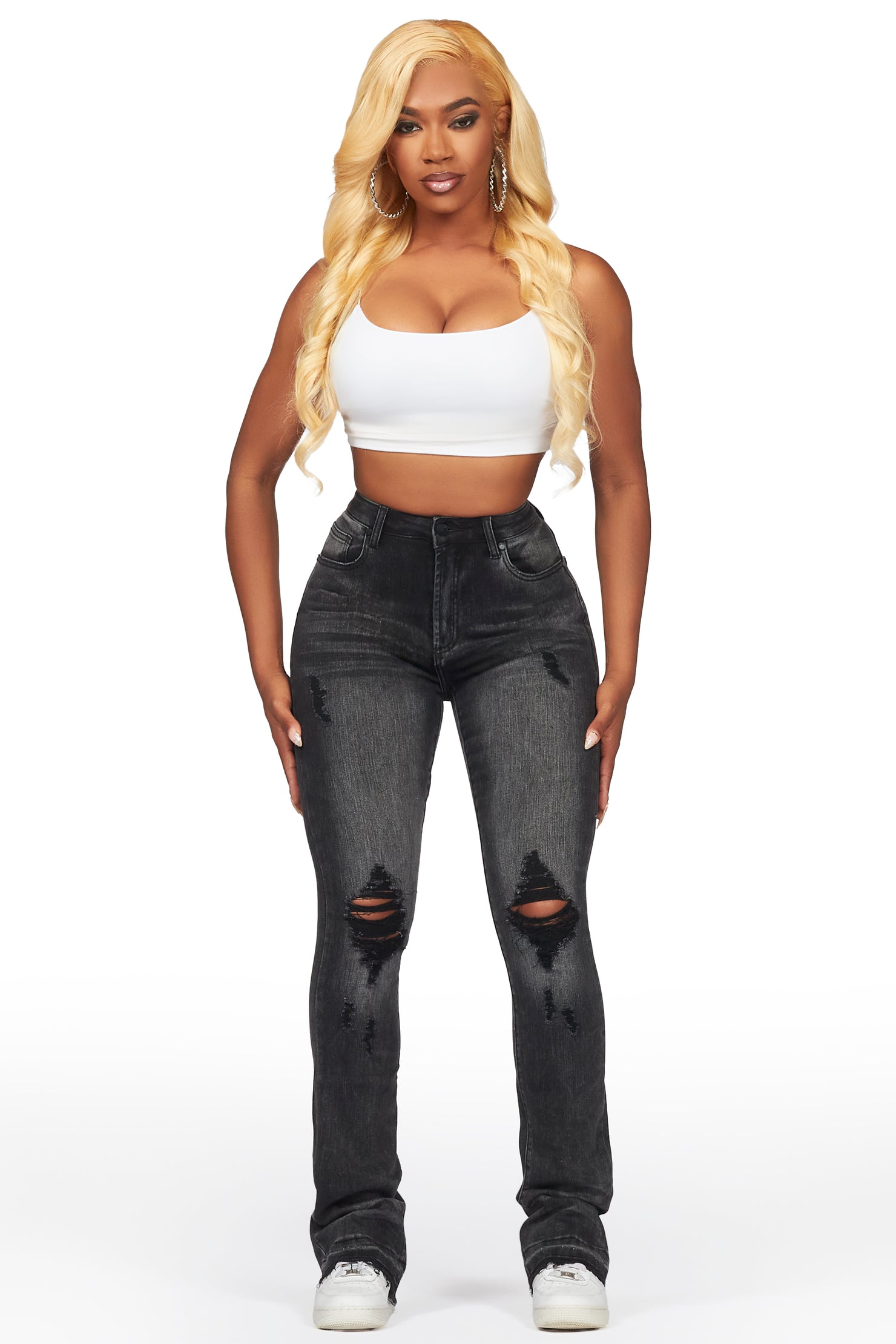 Leilany Black Stacked Flare Jean