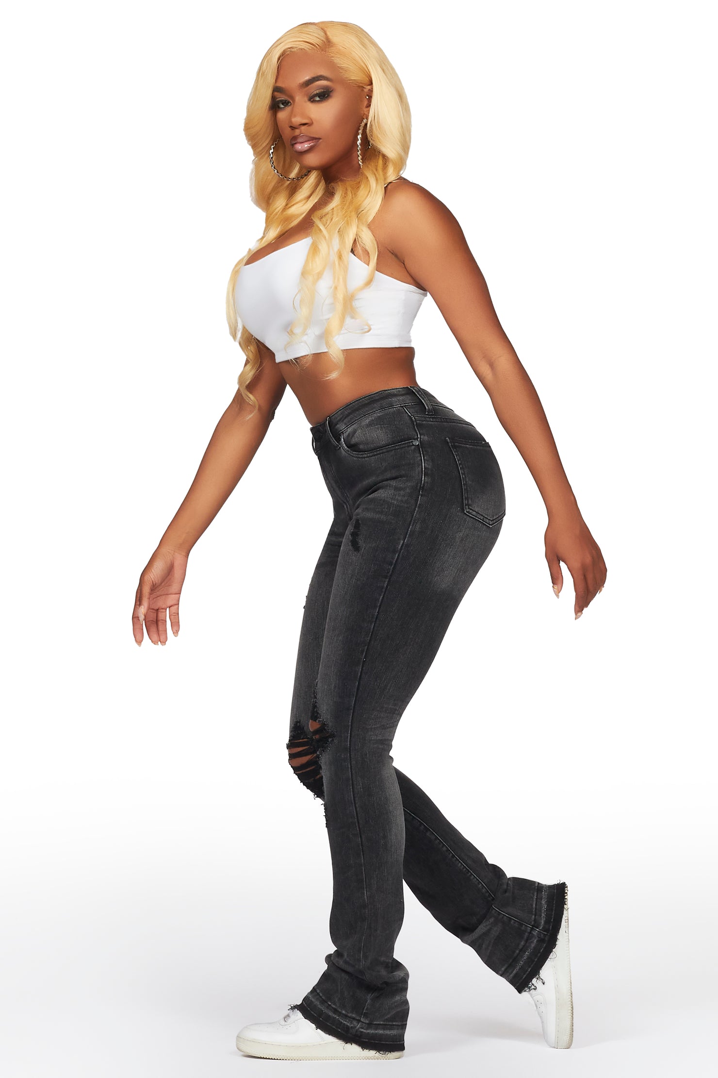 Leilany Black Stacked Flare Jean