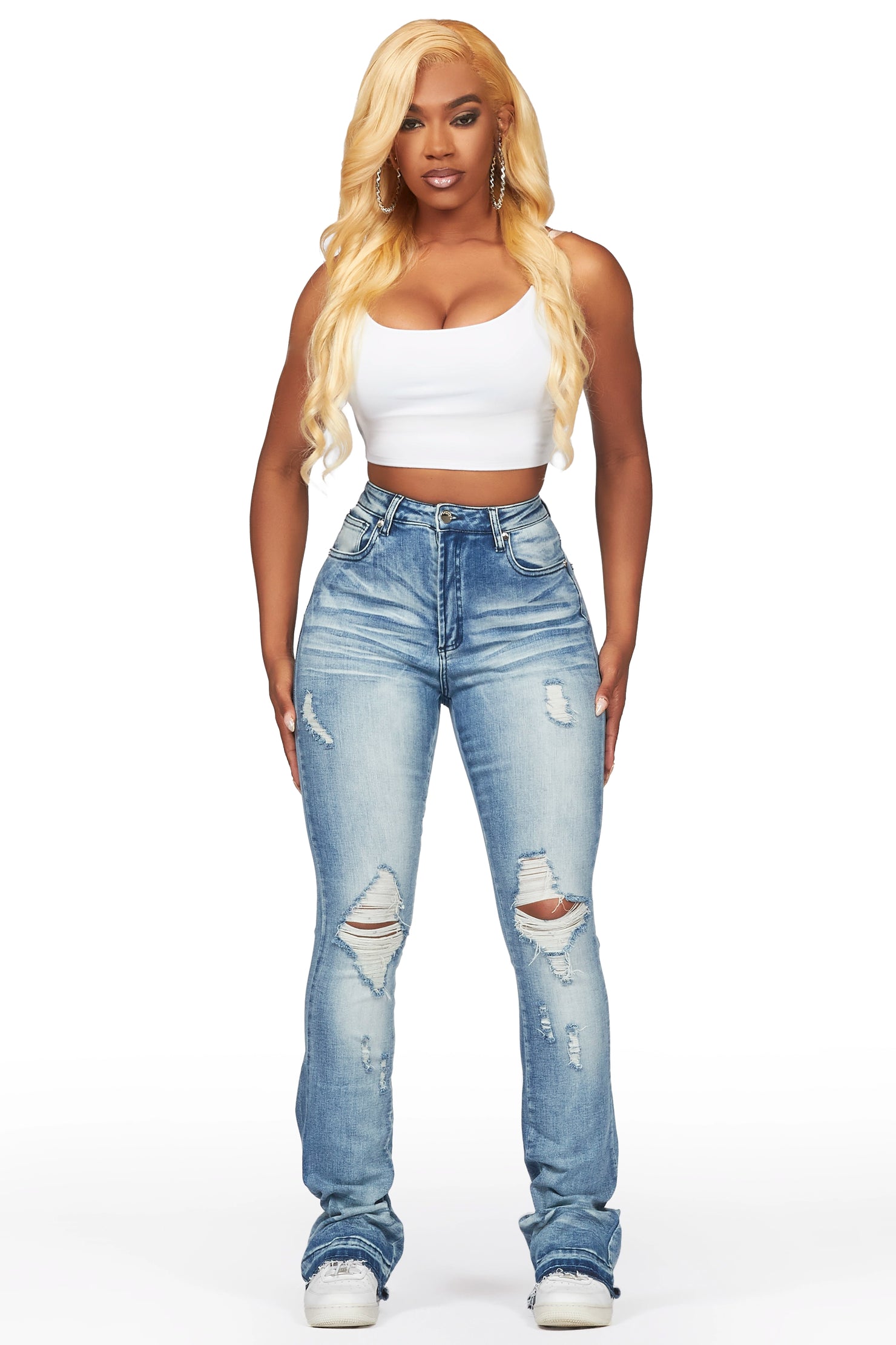 Leilany Light Wash Stacked Flare Jean