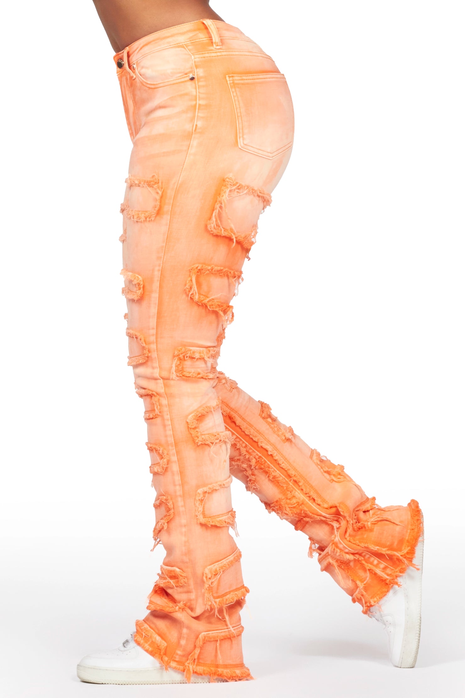 Zariyah Orange Stacked Flare Jean