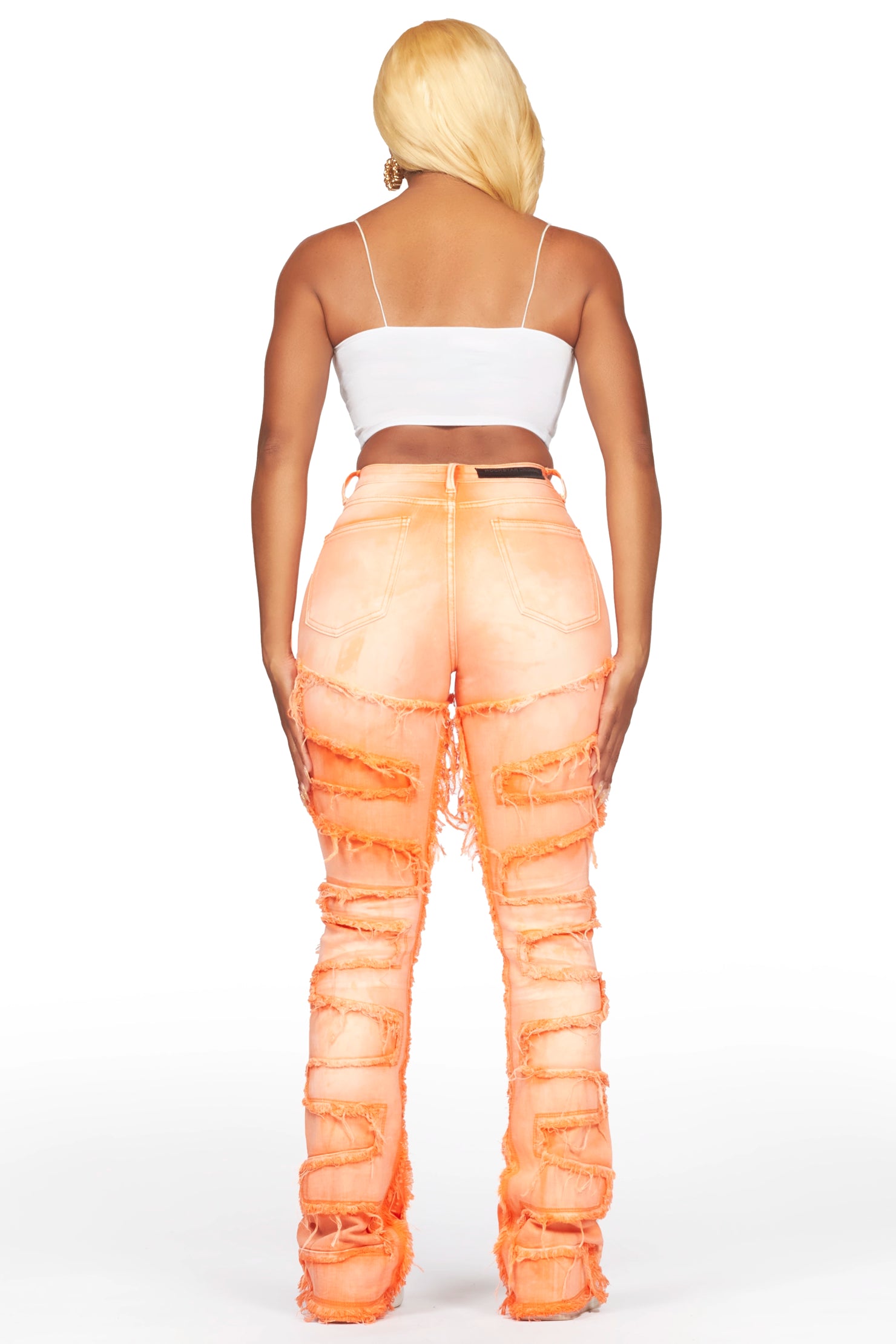 Zariyah Orange Stacked Flare Jean