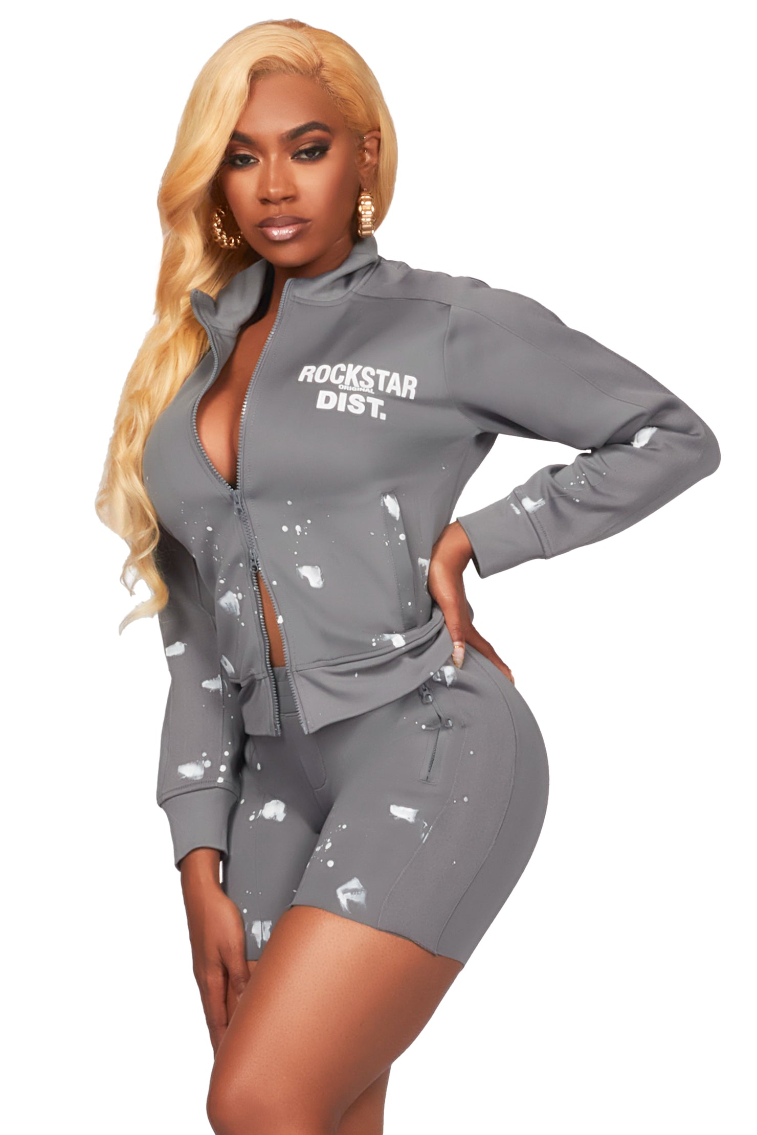 One In A Million Grey Zip Up Short Set