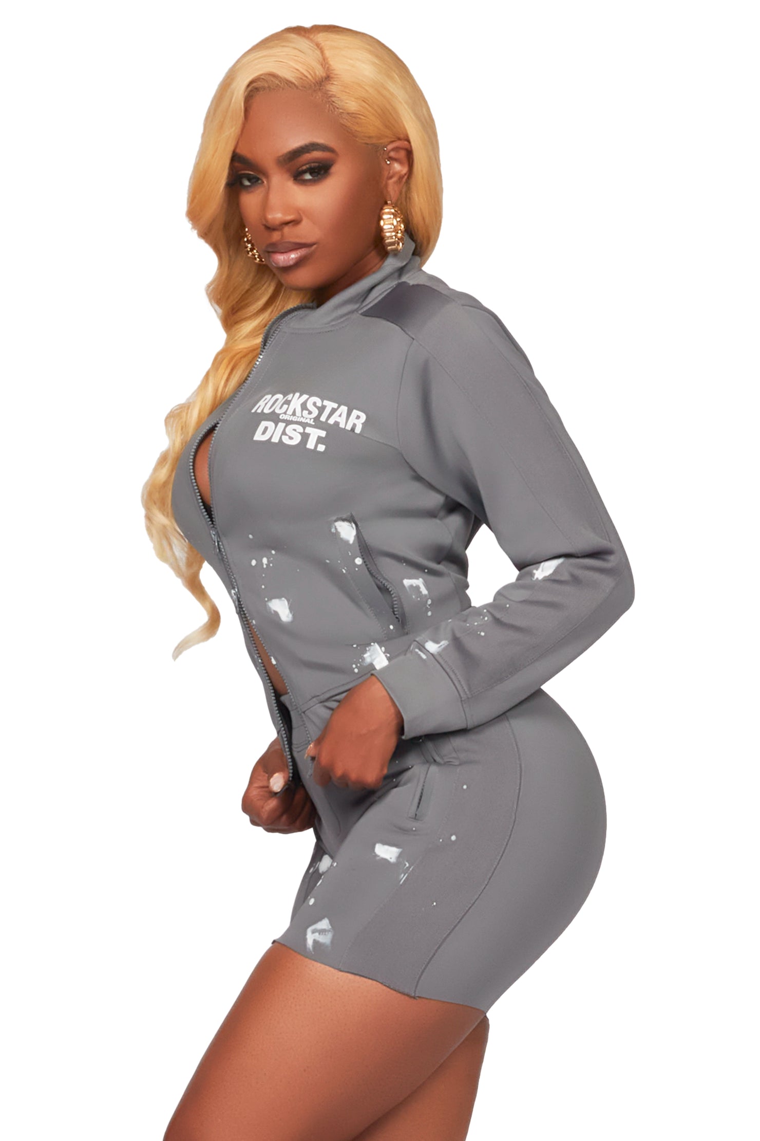 One In A Million Grey Zip Up Short Set