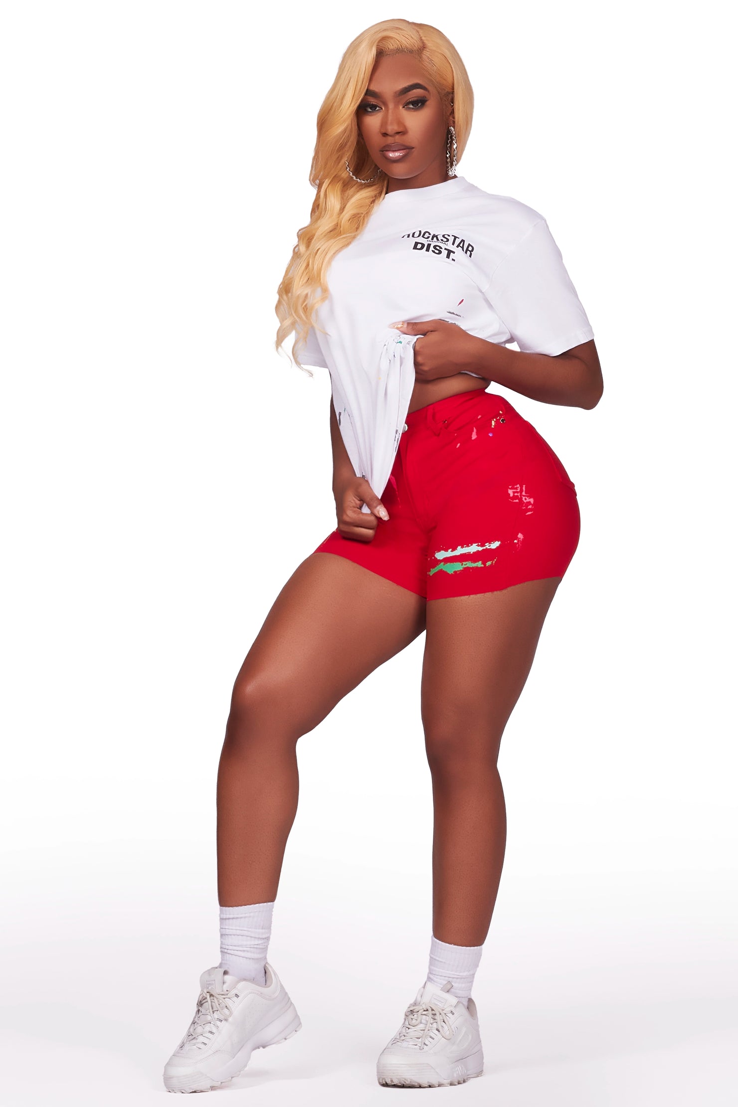 Kaylee White/Red Denim Short Set