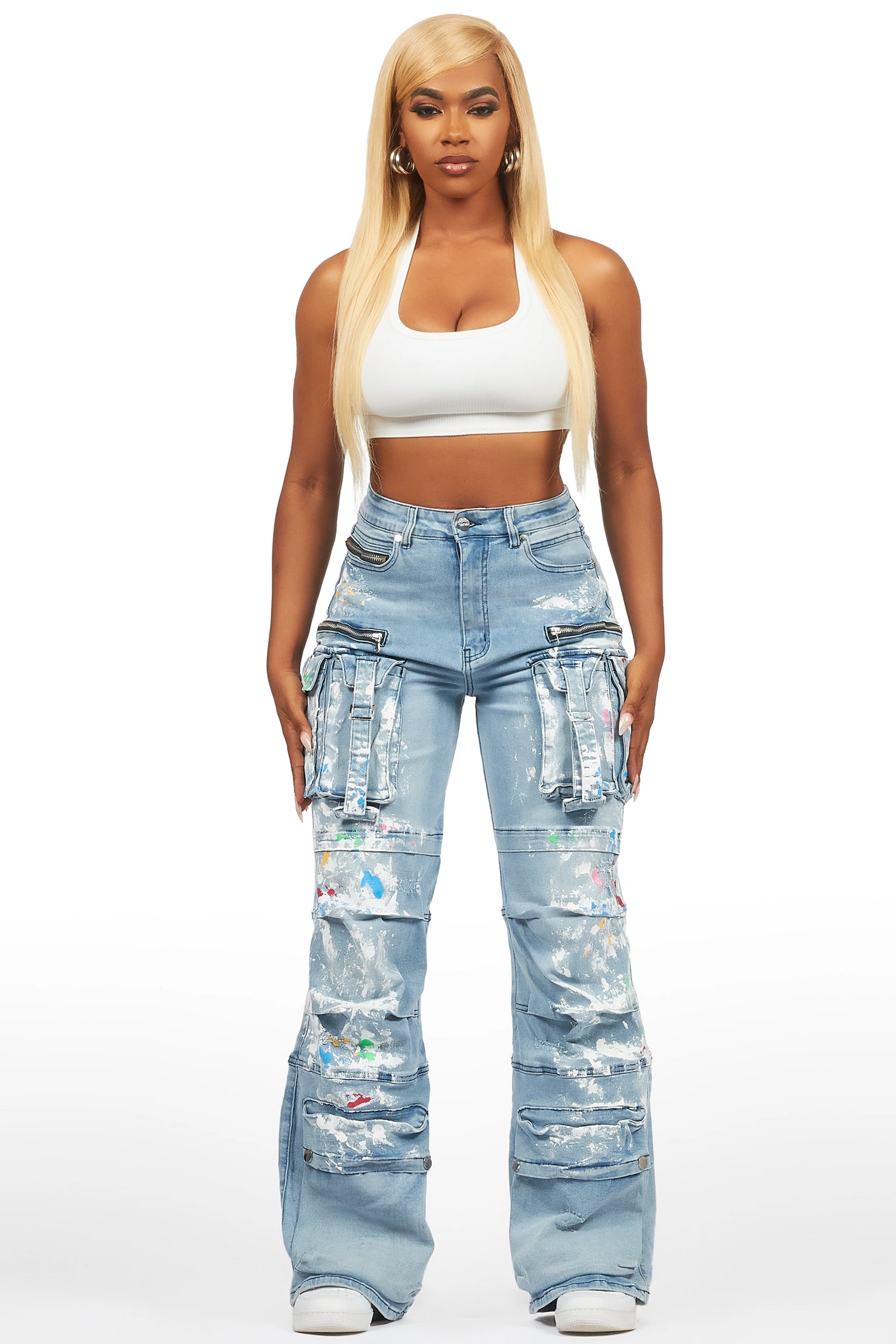 Melyssa Light Wash Painted Wide Leg Jean