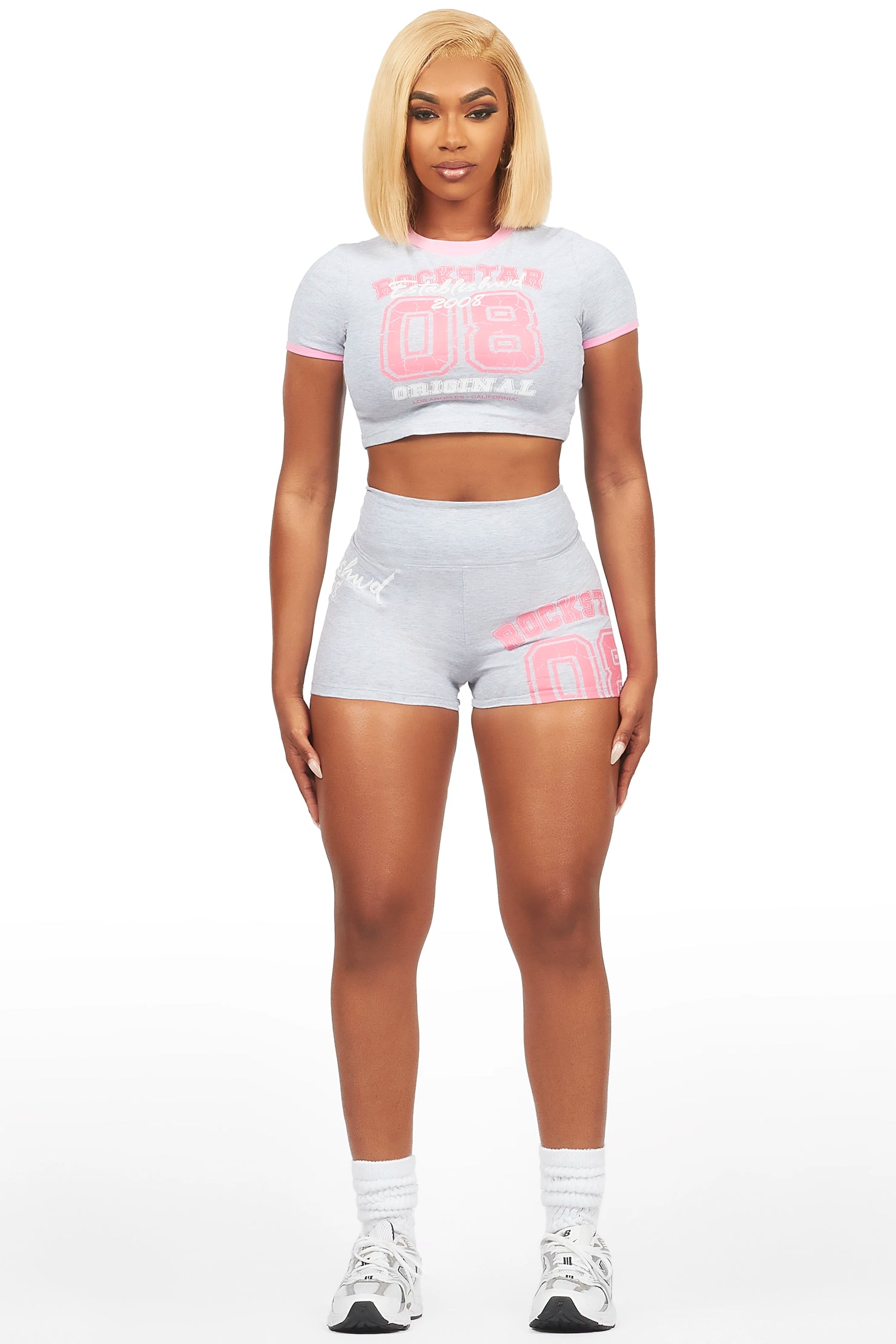 Novena Heather Grey Crop Bike Short Set