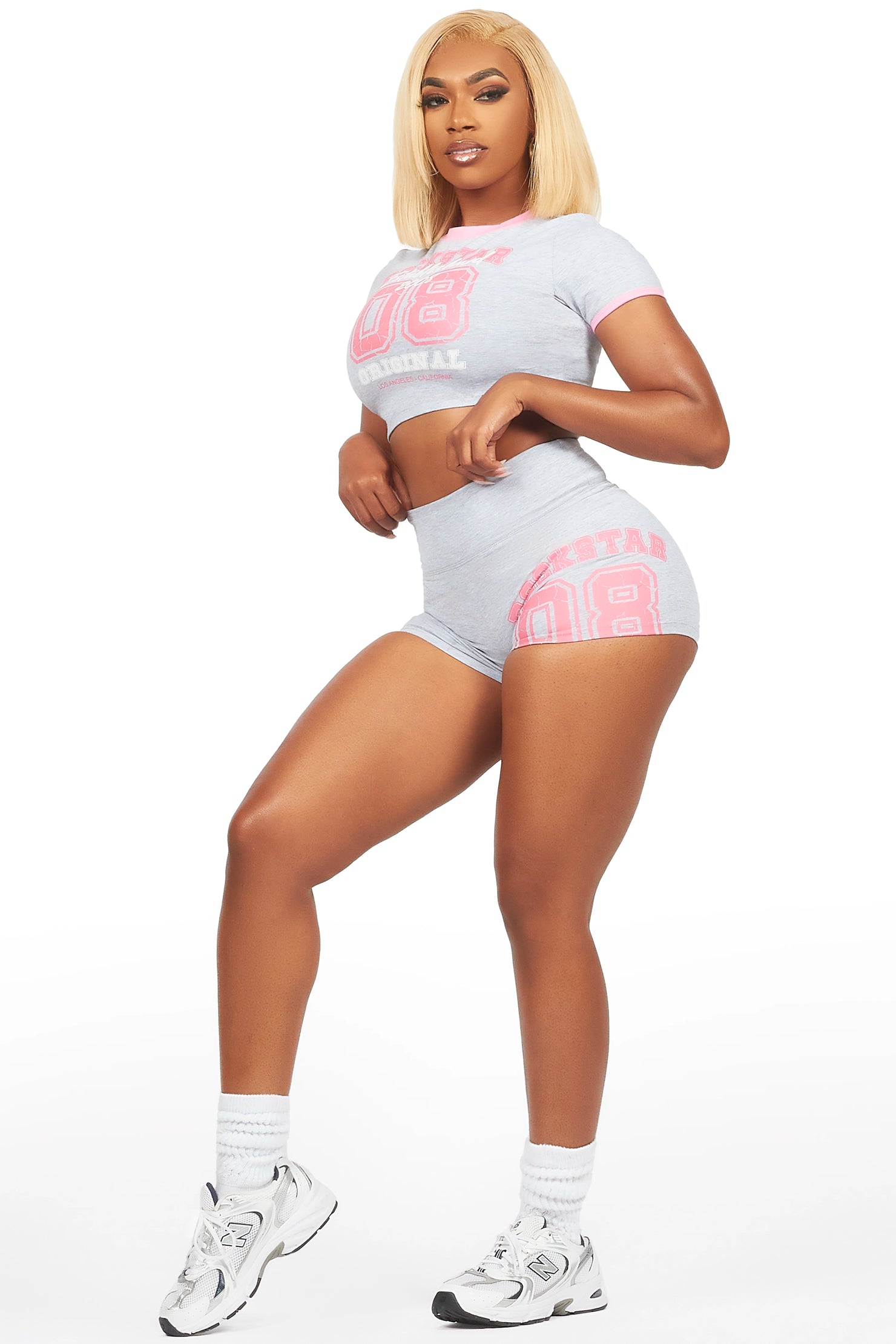 Novena Heather Grey Crop Bike Short Set