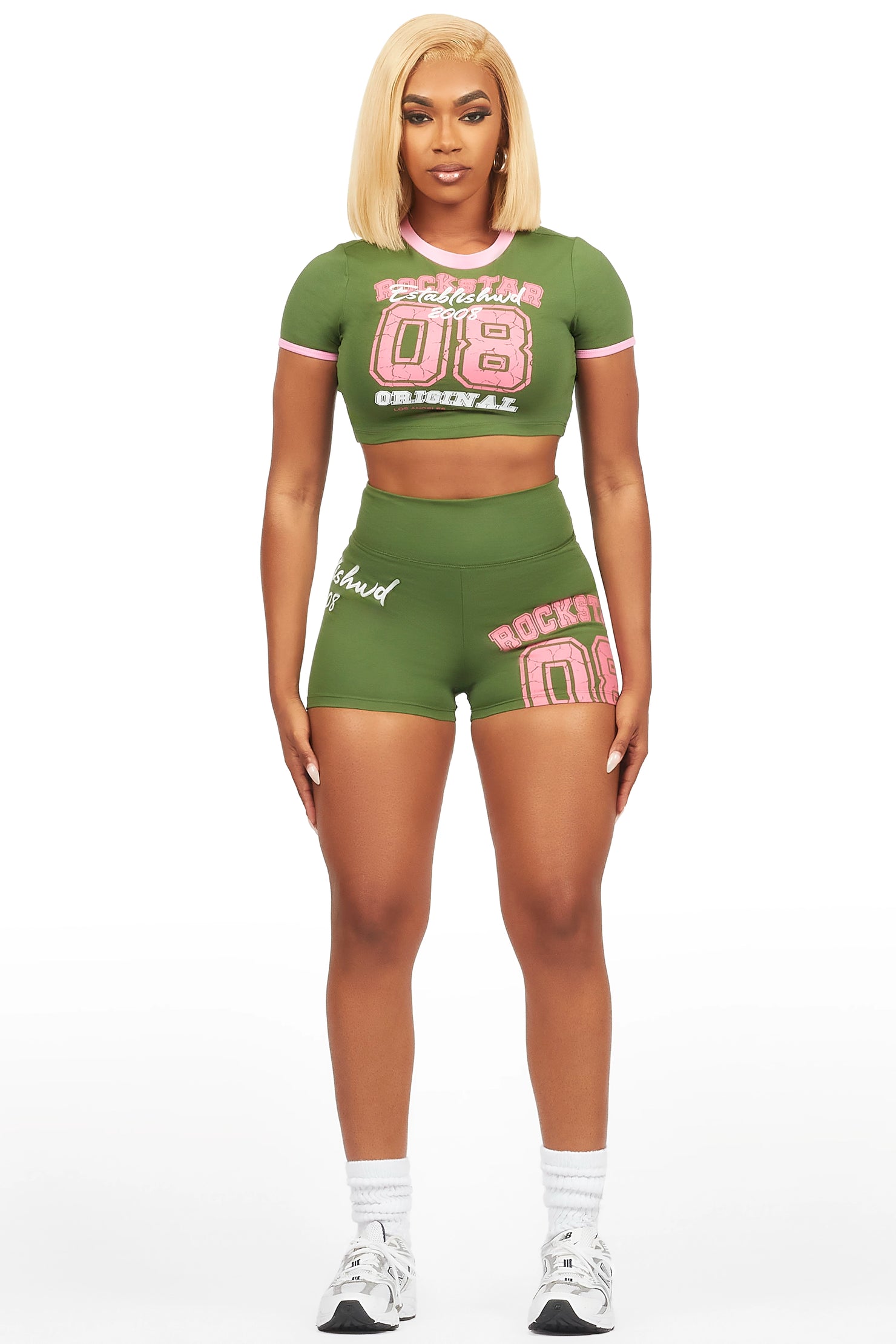 Novena Olive Crop Bike Short Set