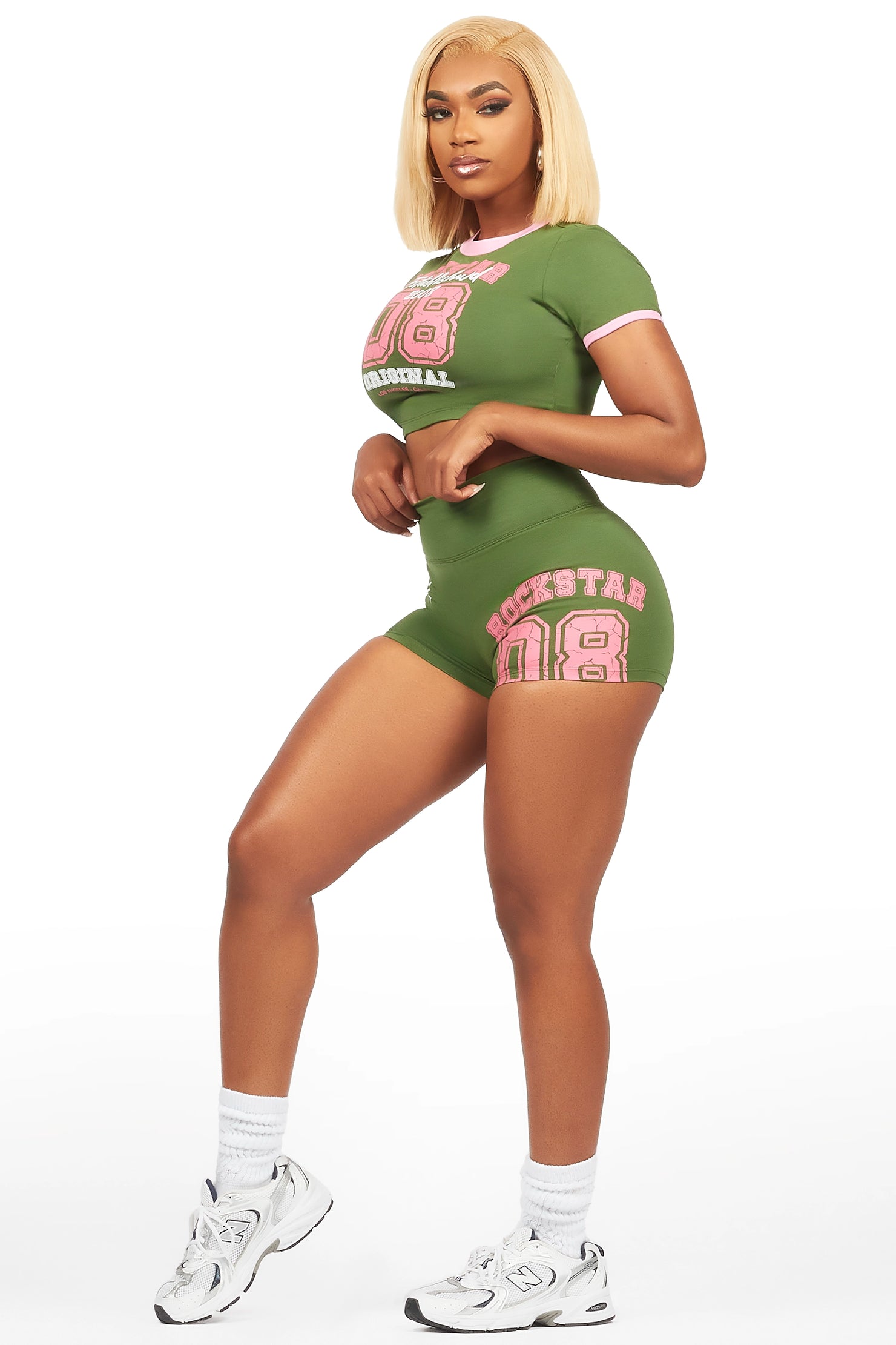 Novena Olive Crop Bike Short Set