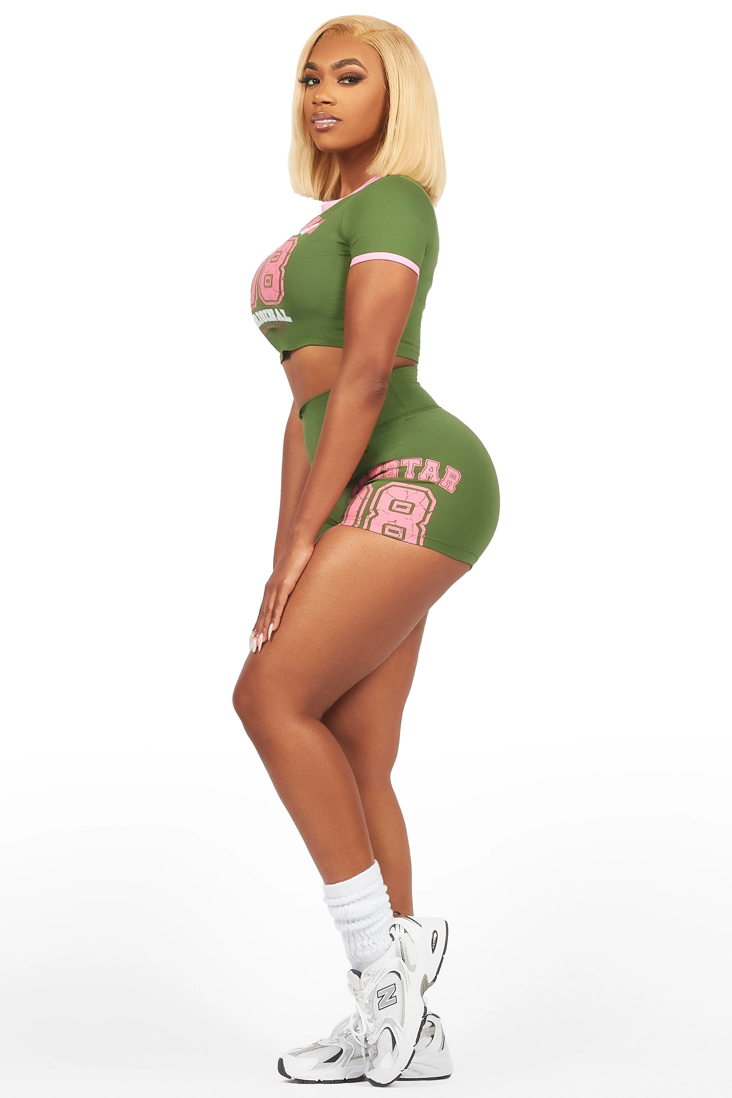 Novena Olive Crop Bike Short Set