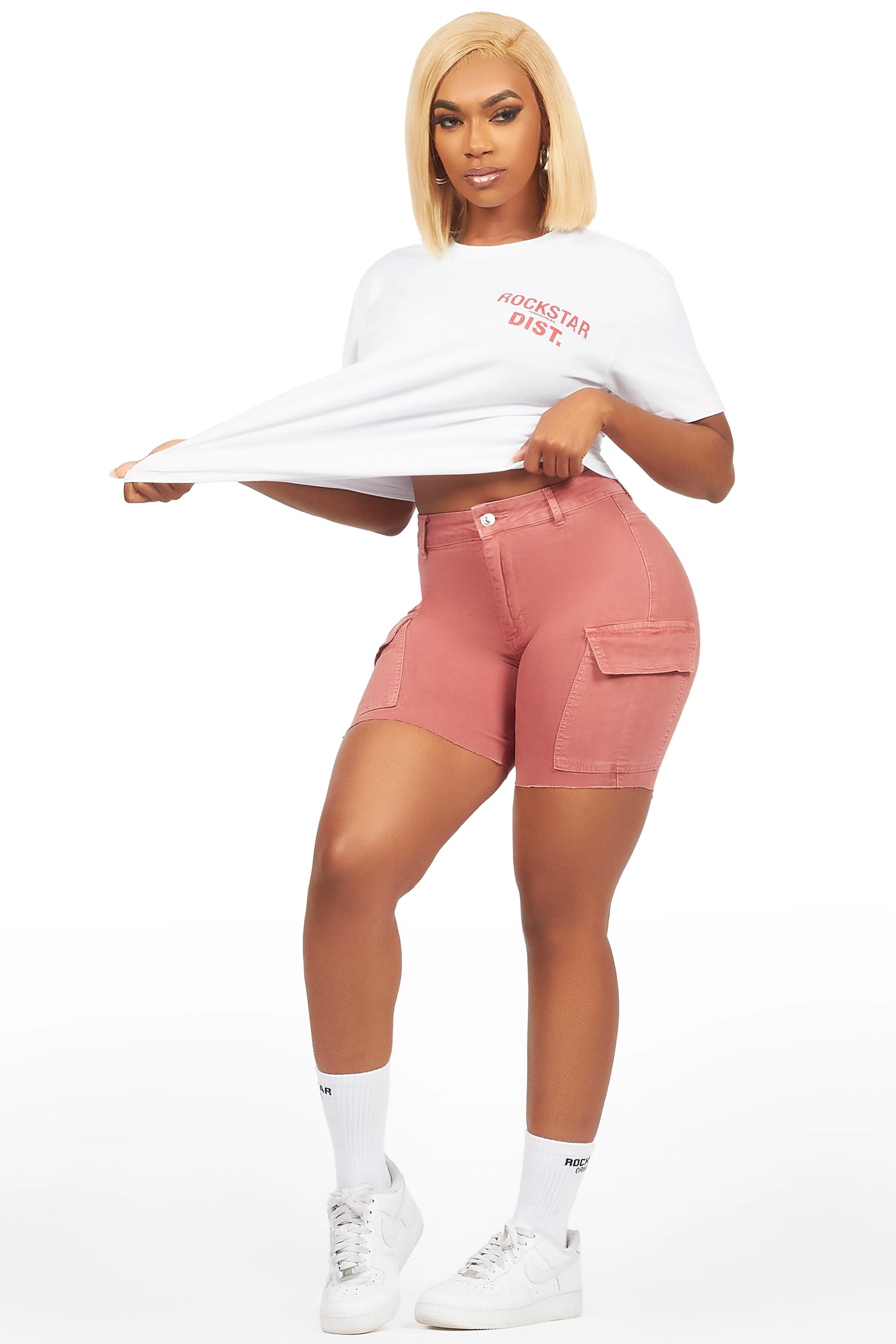 Jakeyia White/Rose Denim Short Set