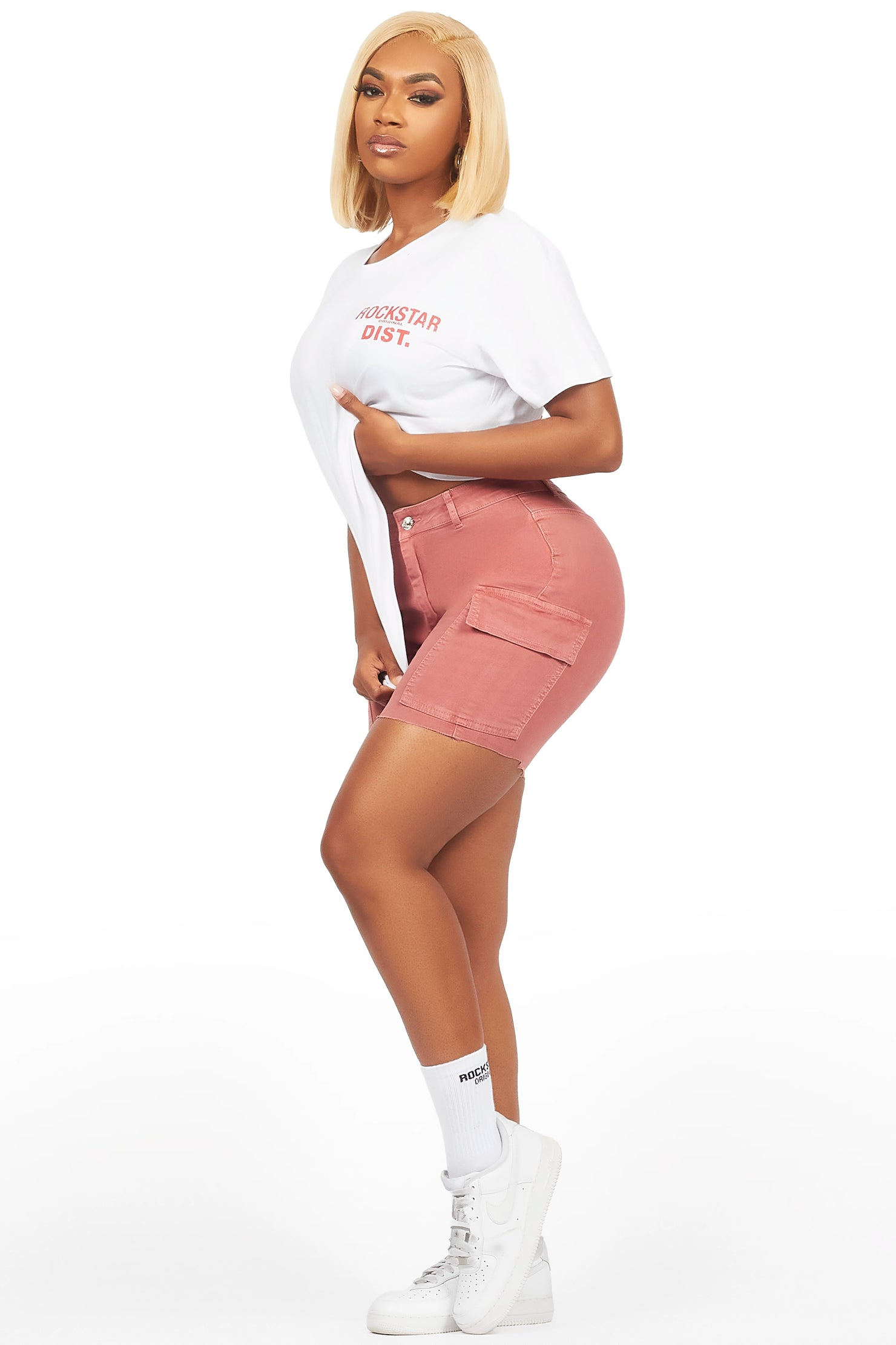 Jakeyia White/Rose Denim Short Set